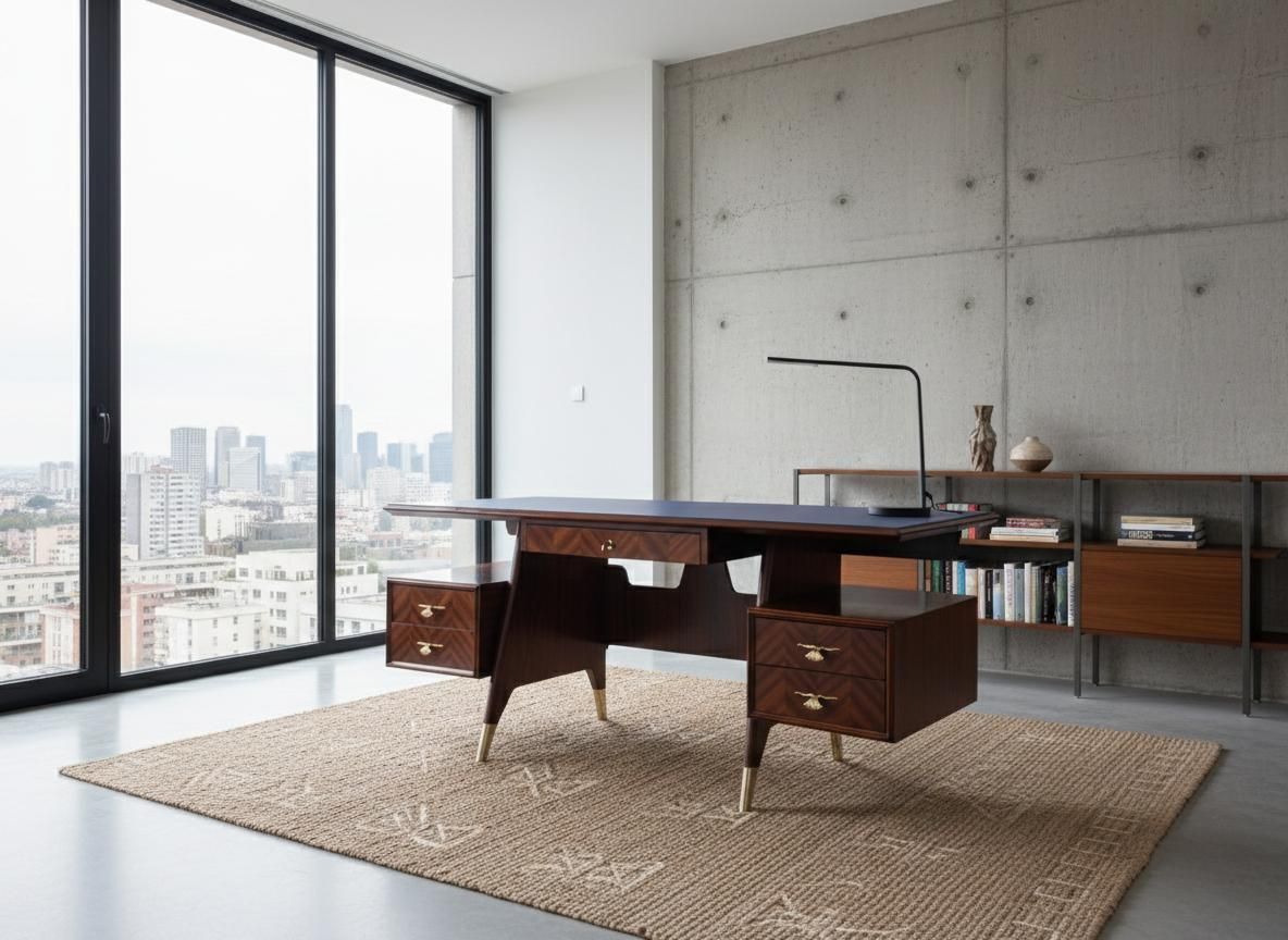 Italian Mid Century Executive Desk Designed By Vittorio Dassi, 1950s photo furniture