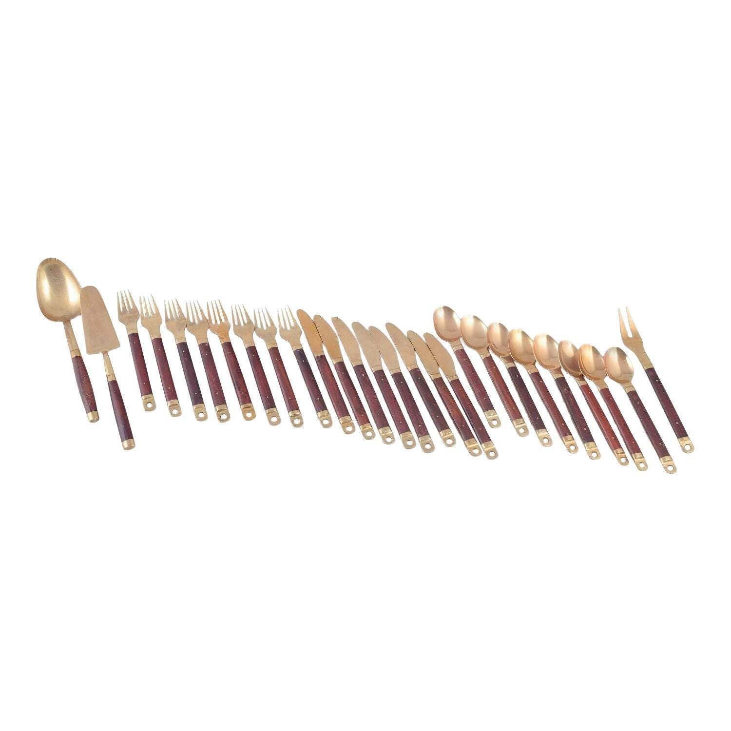 Brøste. Complete 8 Person Dinner Cutlery Set In Bronze And Rosewood, Model 222.