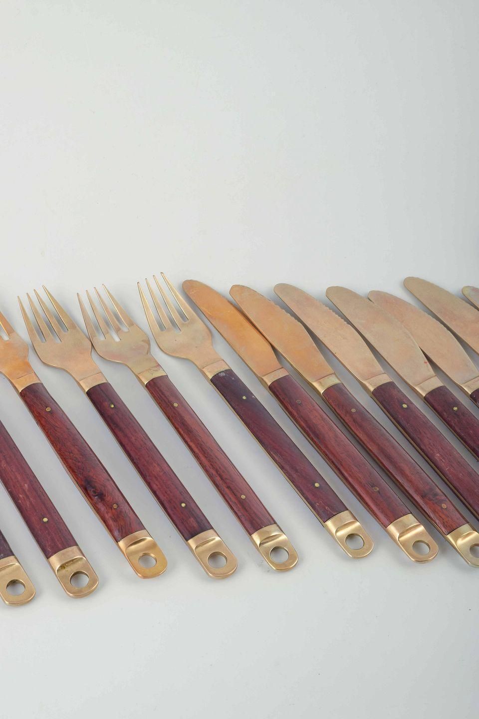 Brøste. Complete 8 Person Dinner Cutlery Set In Bronze And Rosewood, Model 222. photo for sale