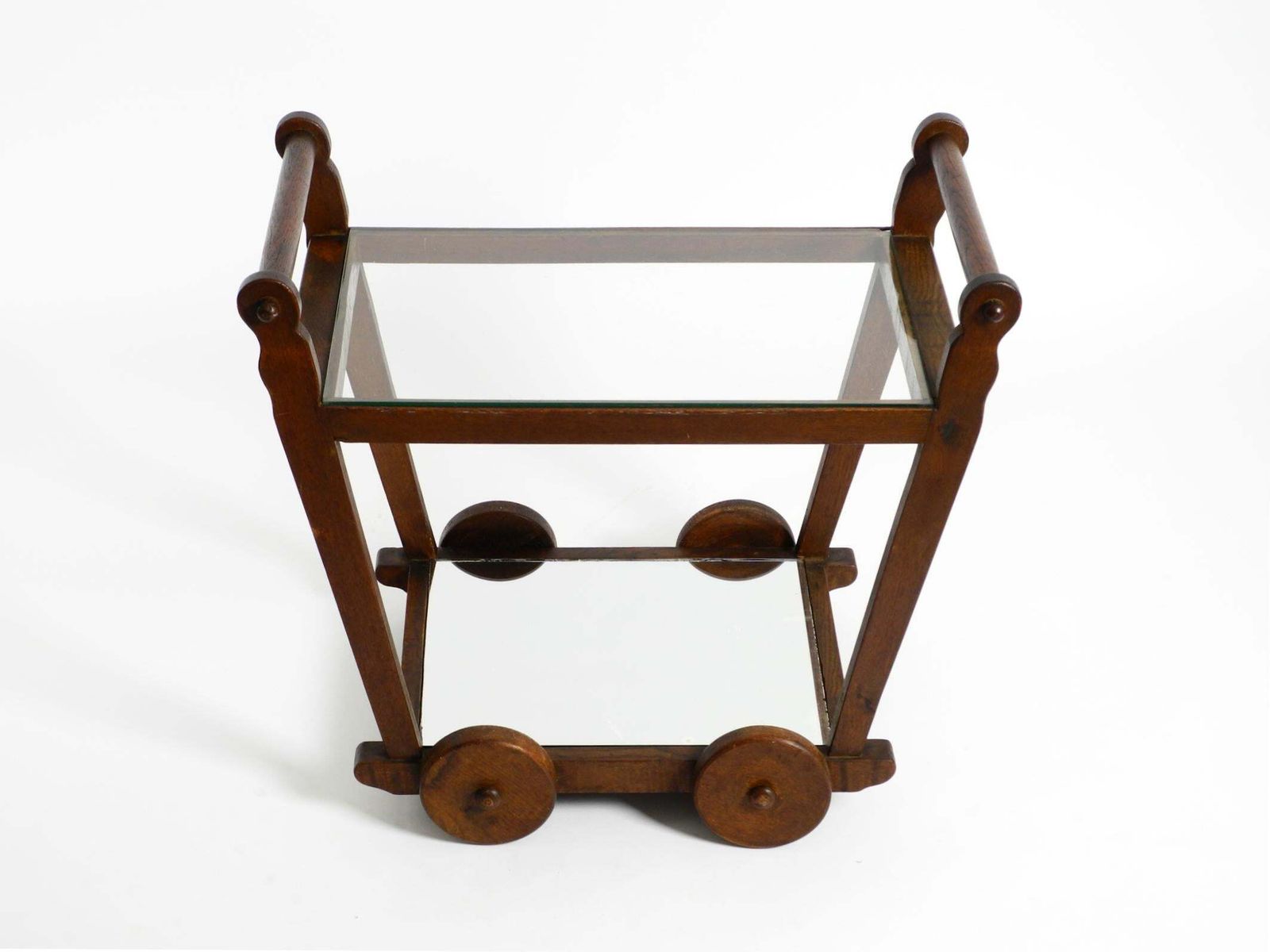 Beautiful, Unique 1930s Tea Trolley Bar Cart Made Of Solid Oak Wood photo vinterior