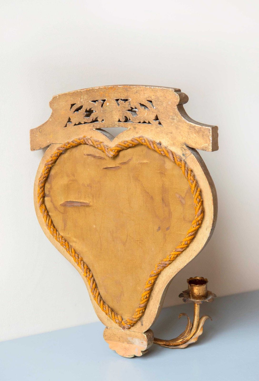 photo vinterior Antique French Giltwood Wall Sconce, 19th Century — Hand Painted Heart Panel, Rare Romantic Candle Holder