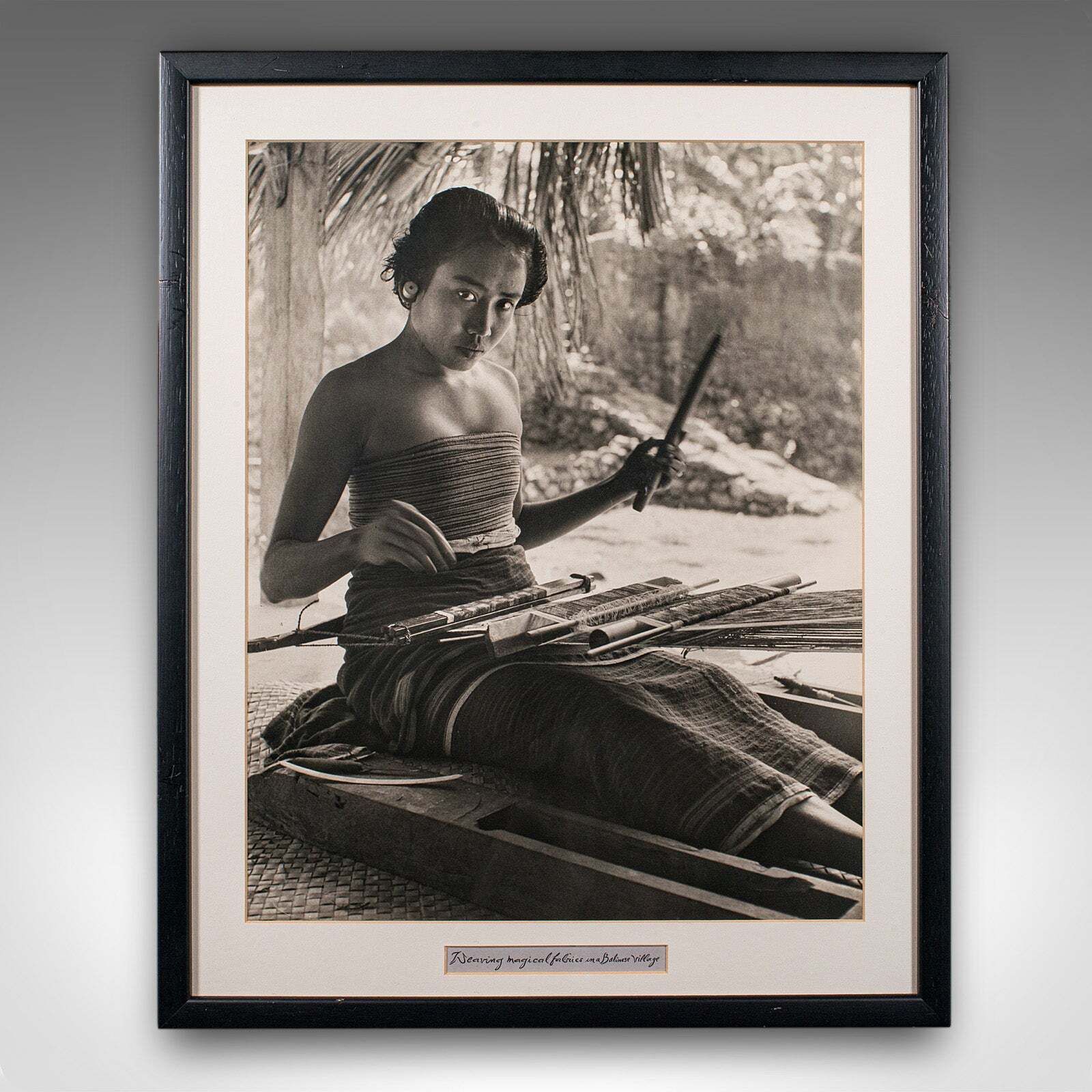 Vintage Loom Weaver Photograph, Balinese Woman, Monochrome Portrait, Mid Century photo furniture
