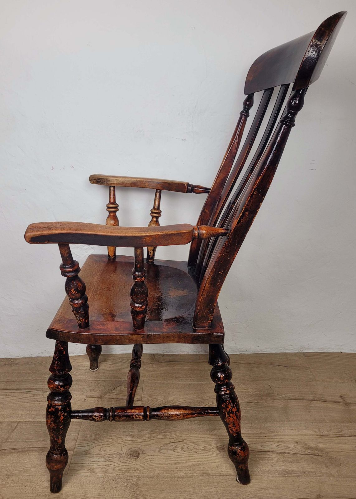 photo vintage Victorian Kitchen Armchair 19thc Slatback Farmhouse