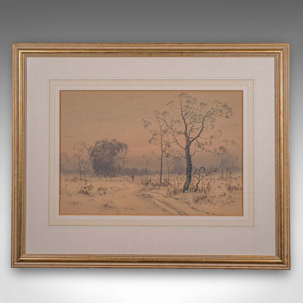 Pair Of Vintage Landscape Paintings, Oriental, Watercolour, Art, Mid Century photo vintage