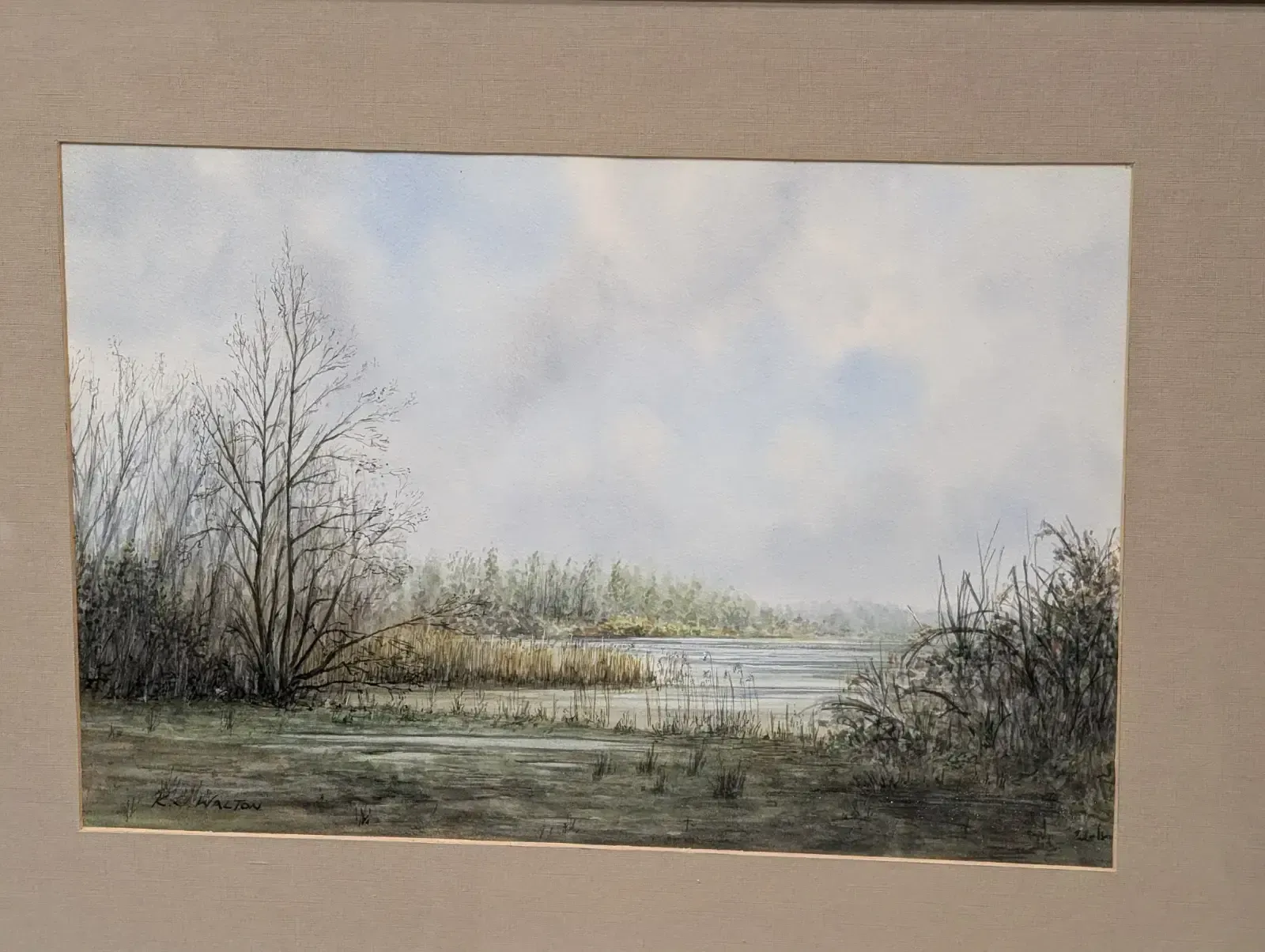 Vintage Ken Walton   20th Century Watercolour, 'Taverham Pits' Norfolk Original photo furniture