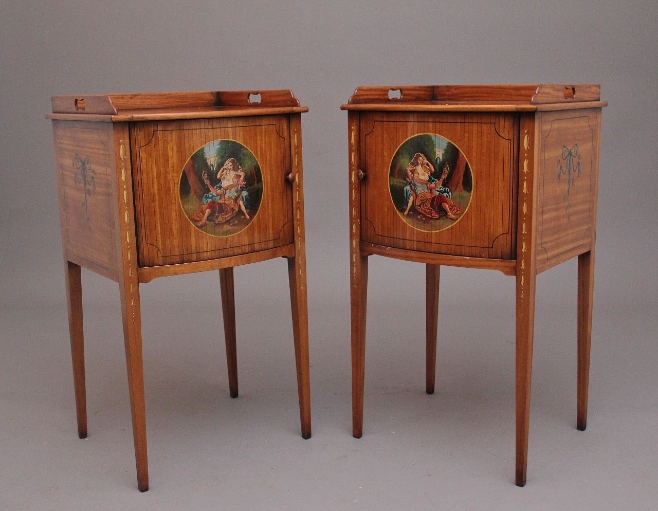 Pair Early 20th Century Satinwood Bedside Cabinets In The Sheraton Style photo furniture