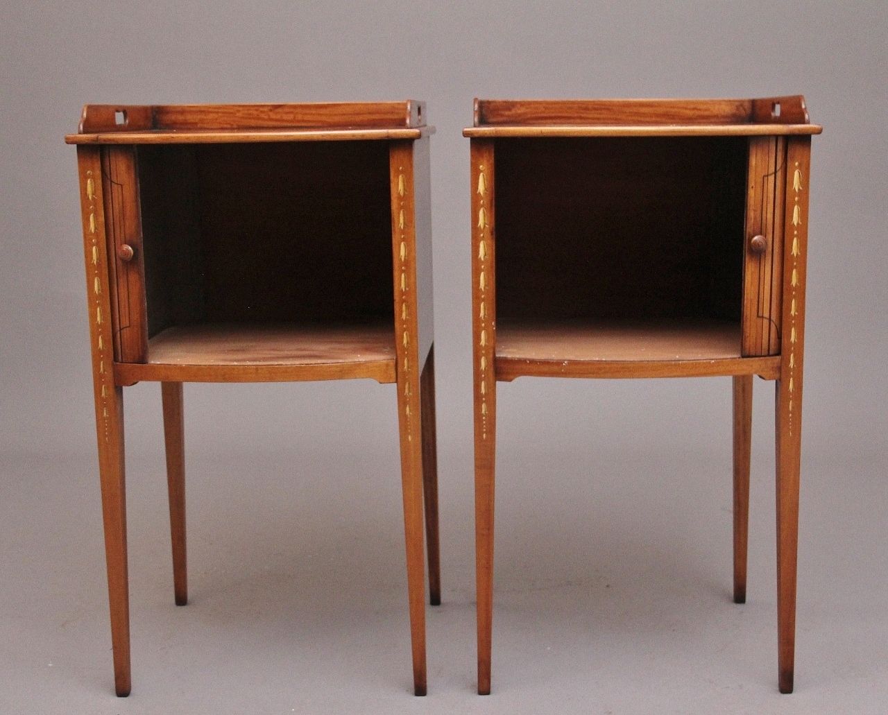 Pair Early 20th Century Satinwood Bedside Cabinets In The Sheraton Style photo Furniture