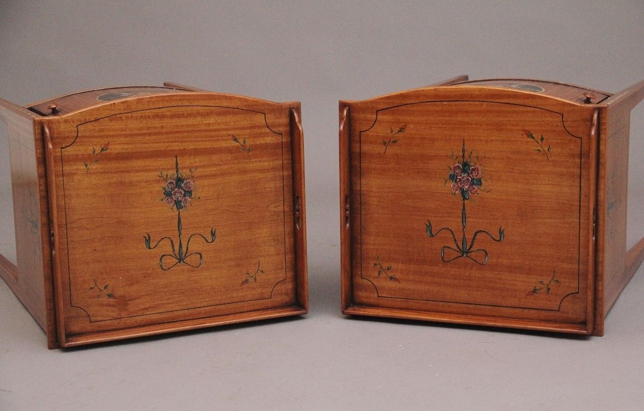 Furniture Pair Early 20th Century Satinwood Bedside Cabinets In The Sheraton Style photo