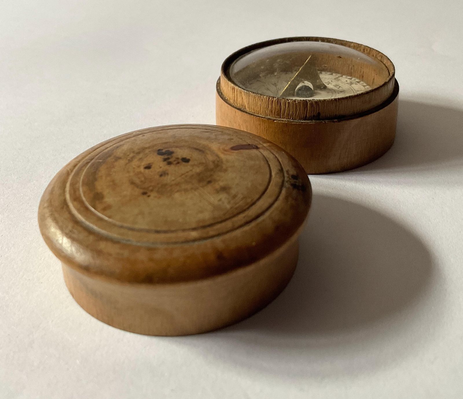 Antique Pocket Sundial In Wooden Case   Early 19th Century. photo vintage