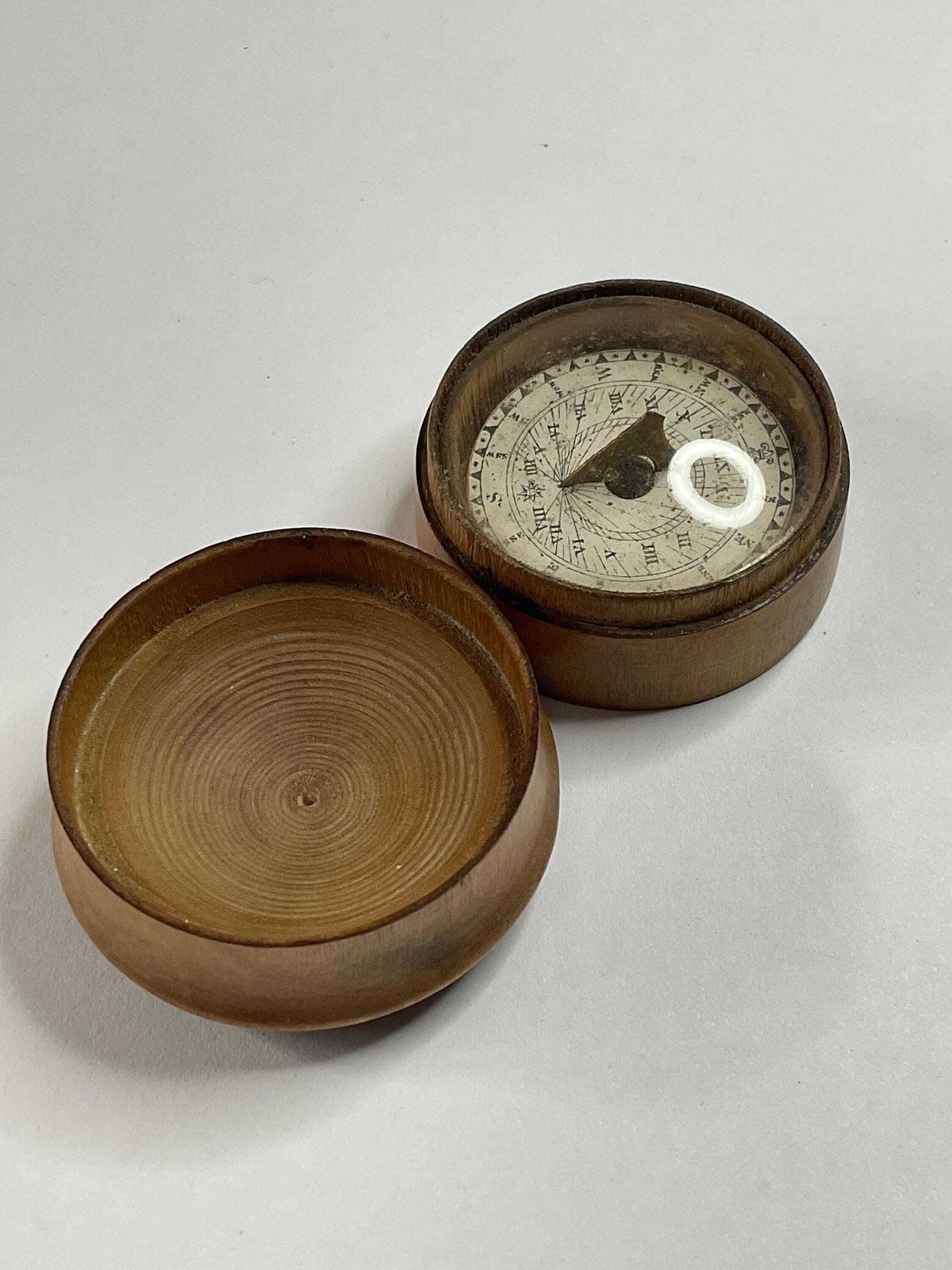 photo buy Antique Pocket Sundial In Wooden Case   Early 19th Century.
