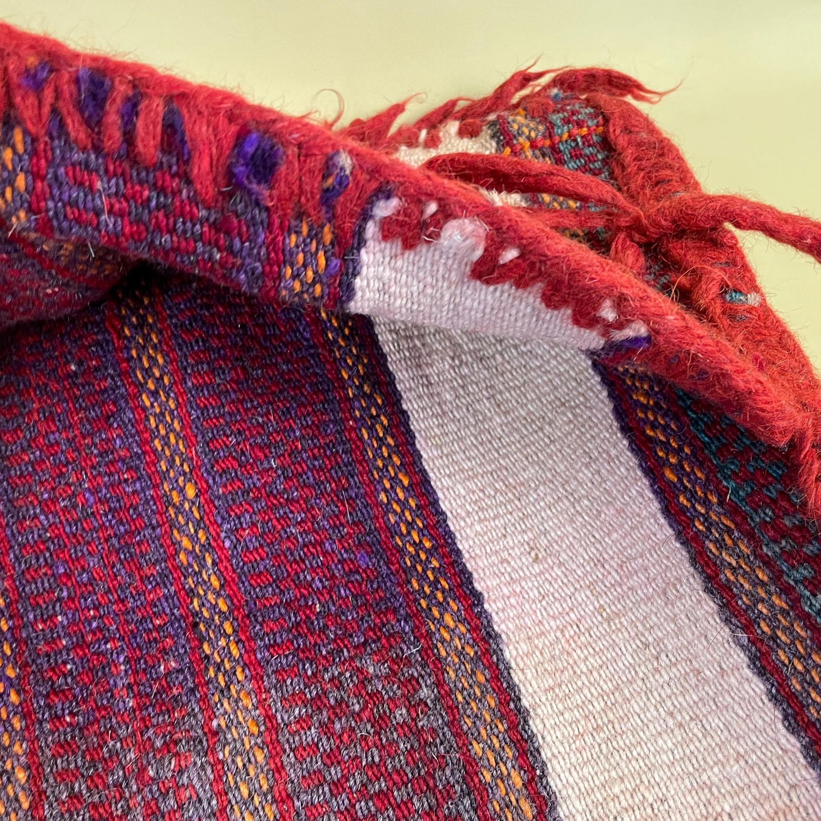 Vintage Saddle Bag Wall Hanging Handwoven Wool Tribal Textile Pouch Tassels Red Nomadic Folk Design Woven photo buy