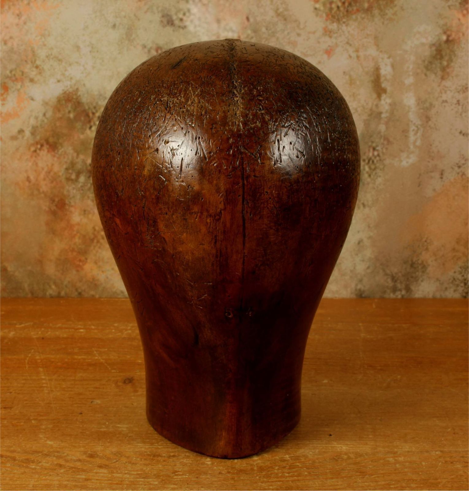photo for sale Antique Dark Wood Hat Block. French Milliner's 54 Head Wig Display.
