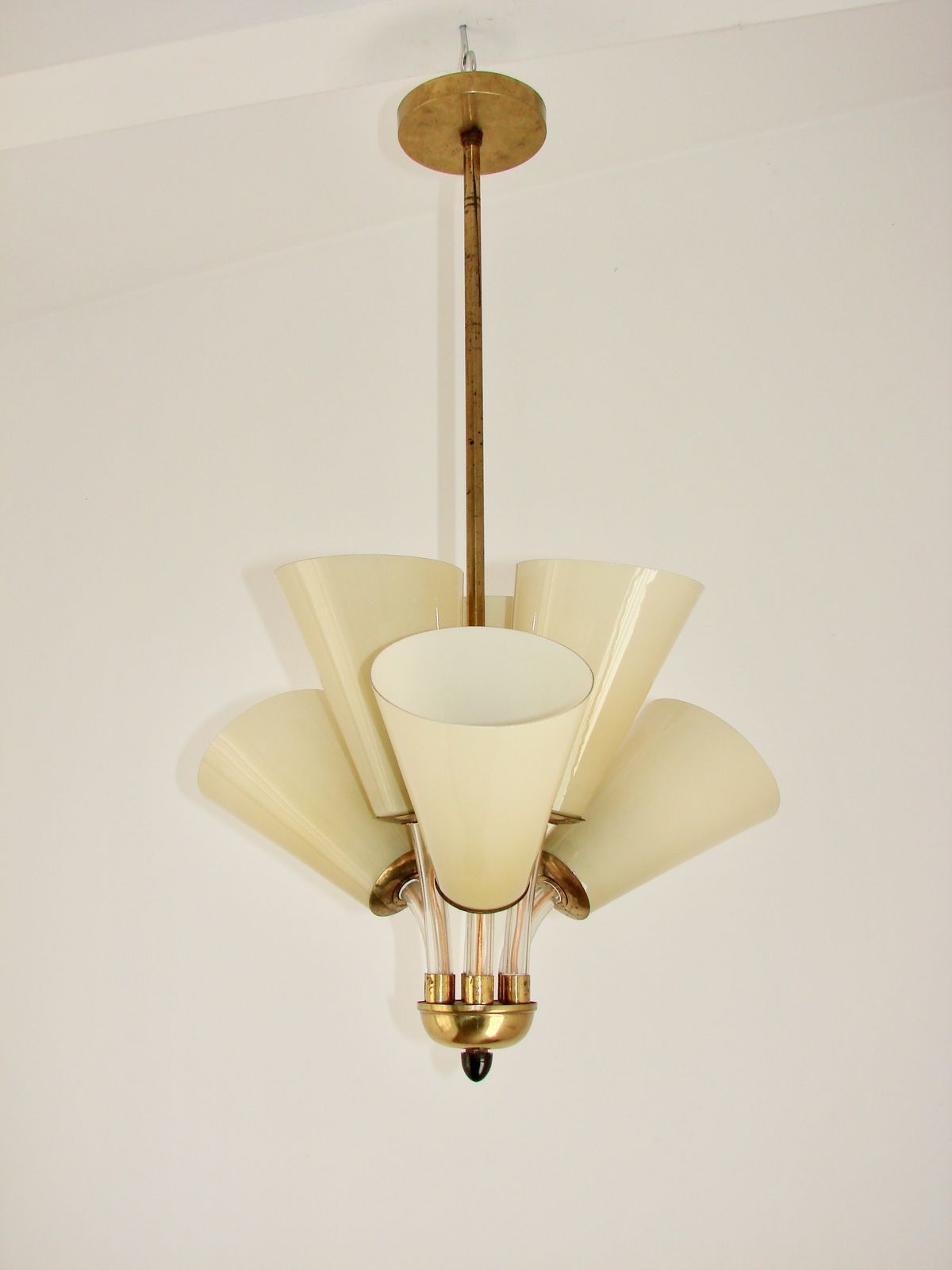 Chandelier Kamenický šenov – Czechoslovakia, 1950s, Brass And Glass photo buy