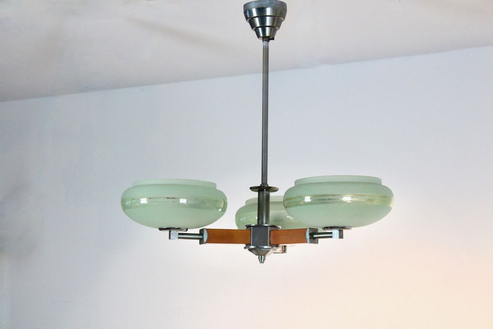 Czechoslovak Functionalist Art Deco Chandelier, Circa 1930–1935 photo vinterior