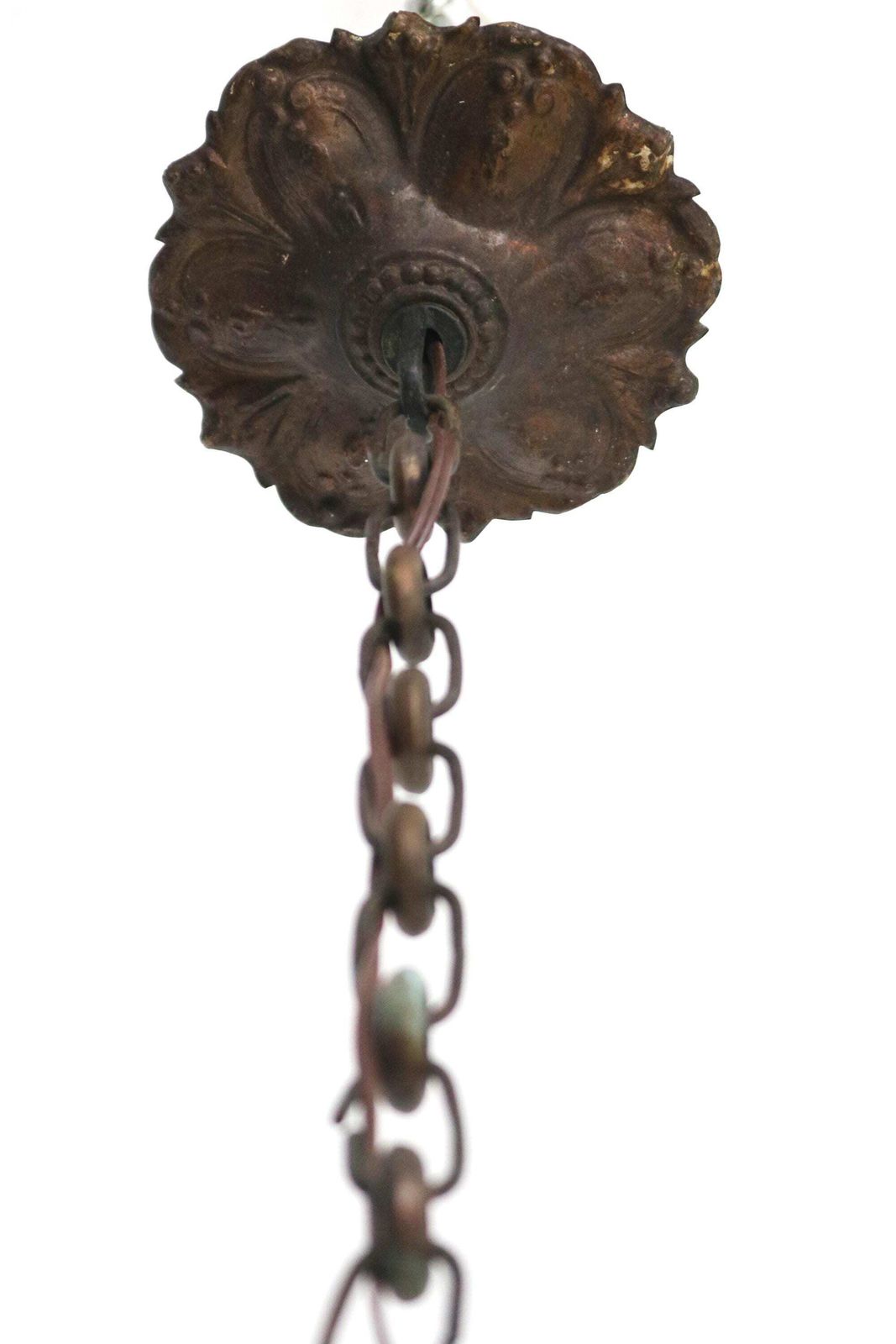 Antieke Franse Druppelvormige Hanglamp – Messing & Gegraveerd Matglas Hallantaarn photo Verlichting
