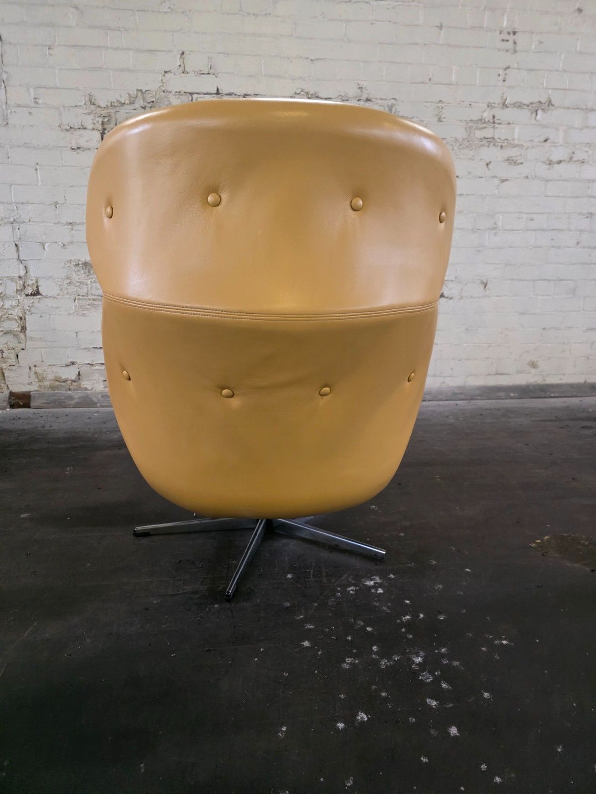 Original Mid Century 1970s Lounge Chair With Footstool In Leather photo vintage