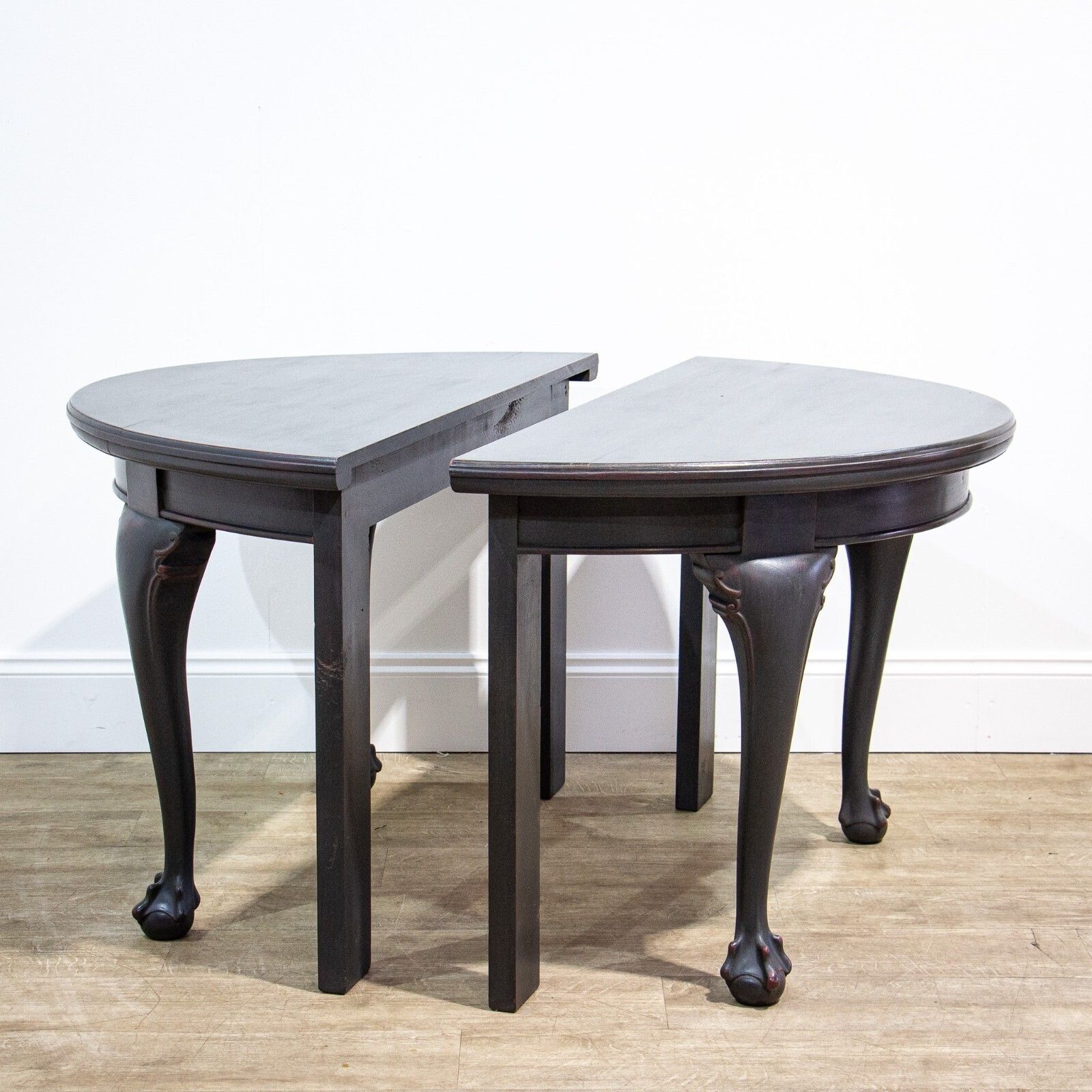 Pair Of Ball & Claw Foot Ebonised Demi Lune Tables photo furniture