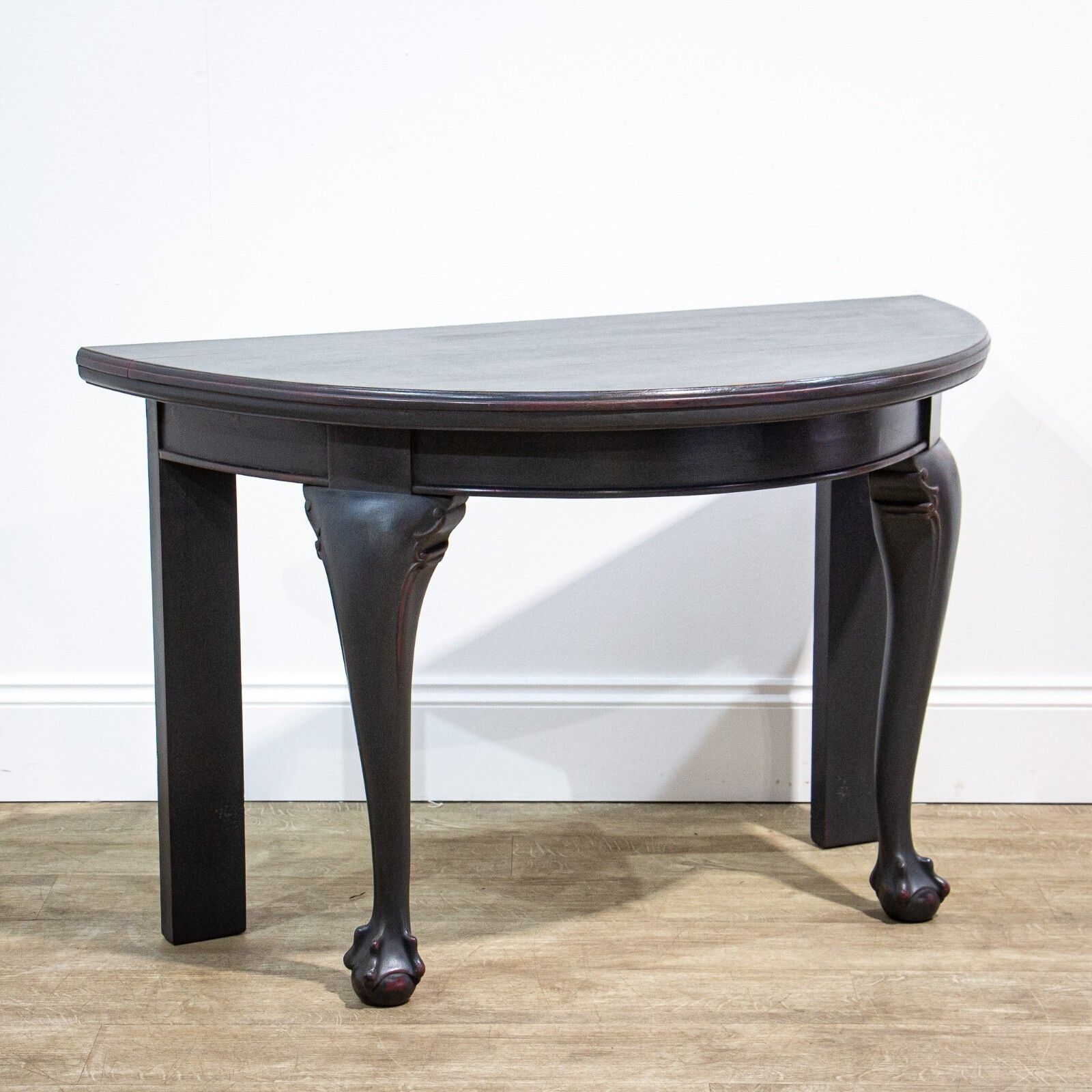 Pair Of Ball & Claw Foot Ebonised Demi Lune Tables photo 1140.0