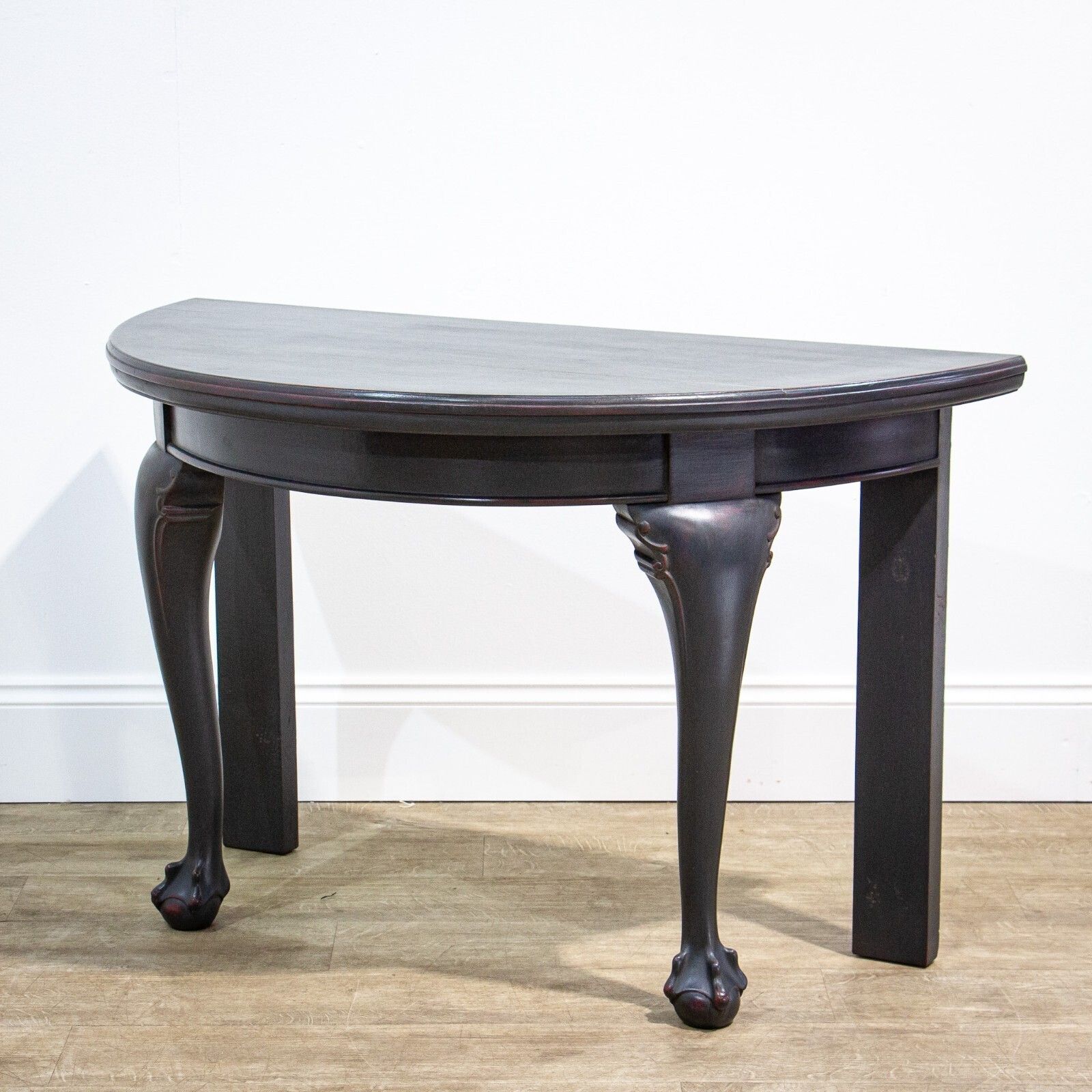 Pair Of Ball & Claw Foot Ebonised Demi Lune Tables photo vinterior