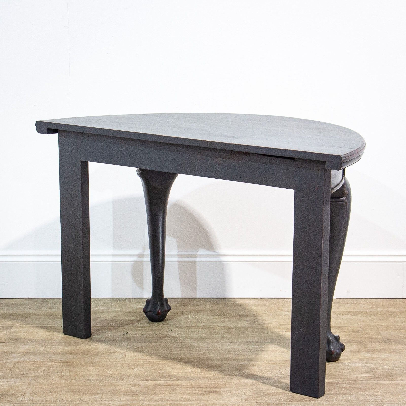 Pair Of Ball & Claw Foot Ebonised Demi Lune Tables photo vintage