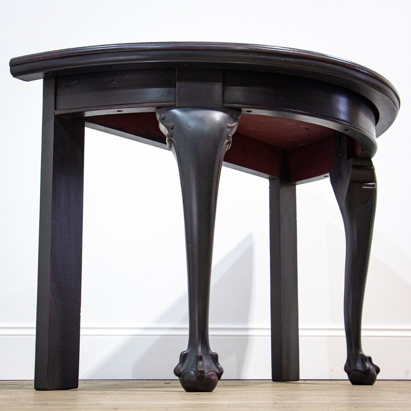 Furniture Pair Of Ball & Claw Foot Ebonised Demi Lune Tables photo