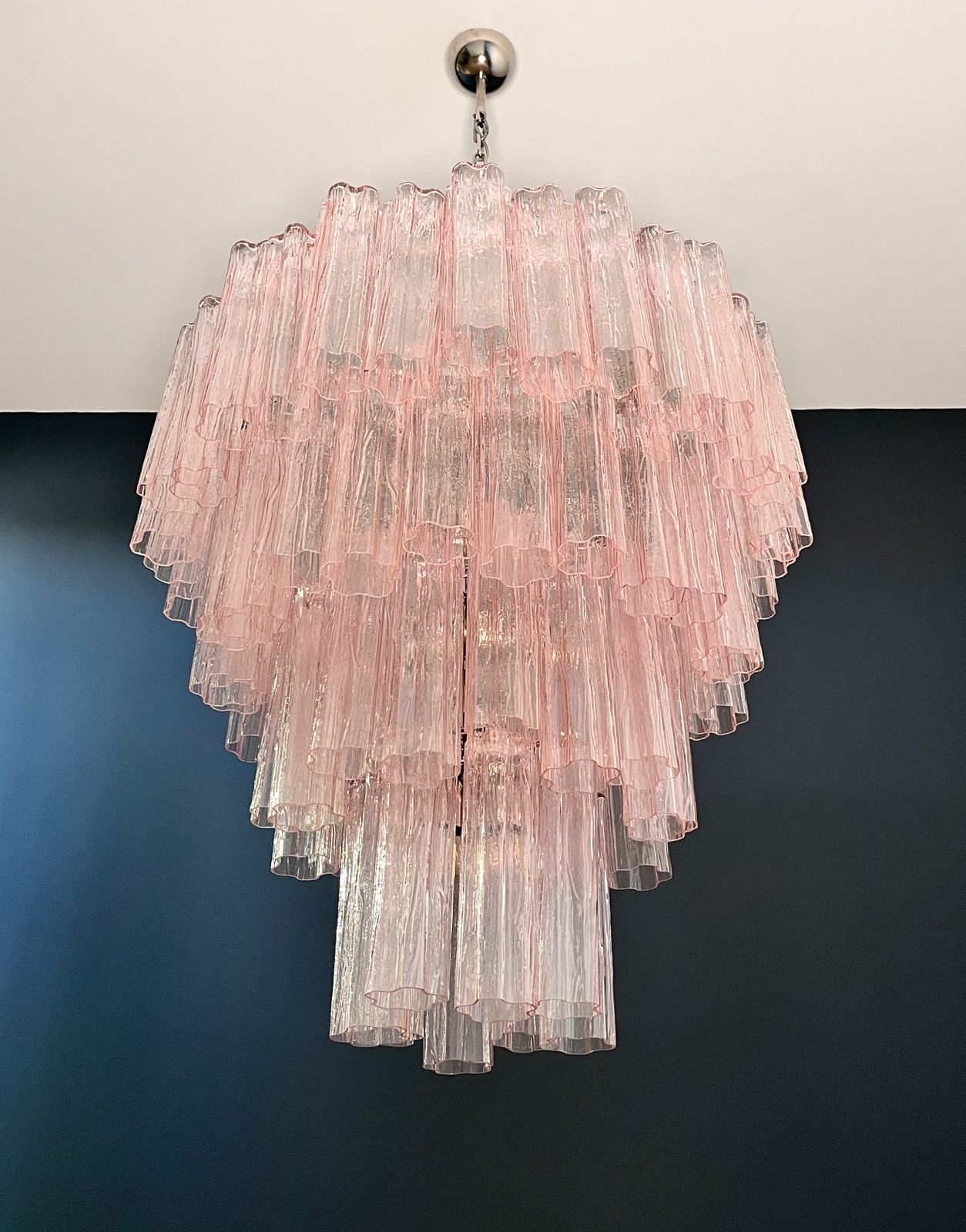 Huge Vintage Murano Glass Tiered Chandelier   80 Glasses   Pink Glass Tube photo 2245.0
