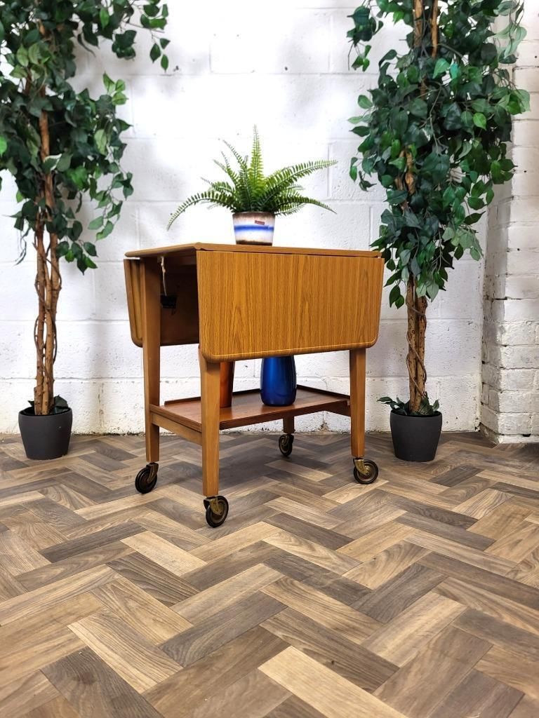 Vintage Mid Century Teak Formica Dropleaf Tea Trolley Drinks Bar Retro
