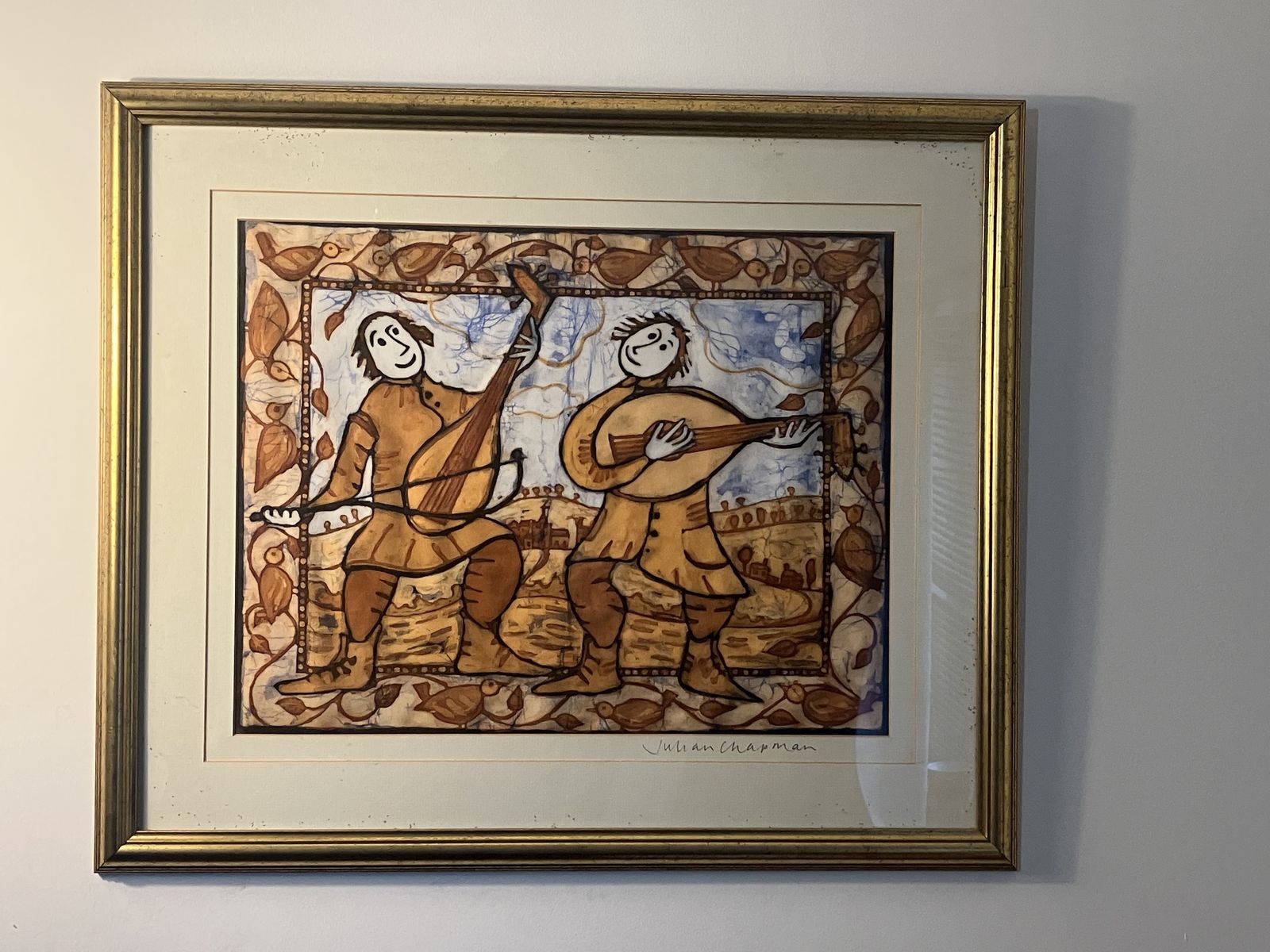 “Minstrel Duo” Original Batic Painting By Julian Chapman photo furniture