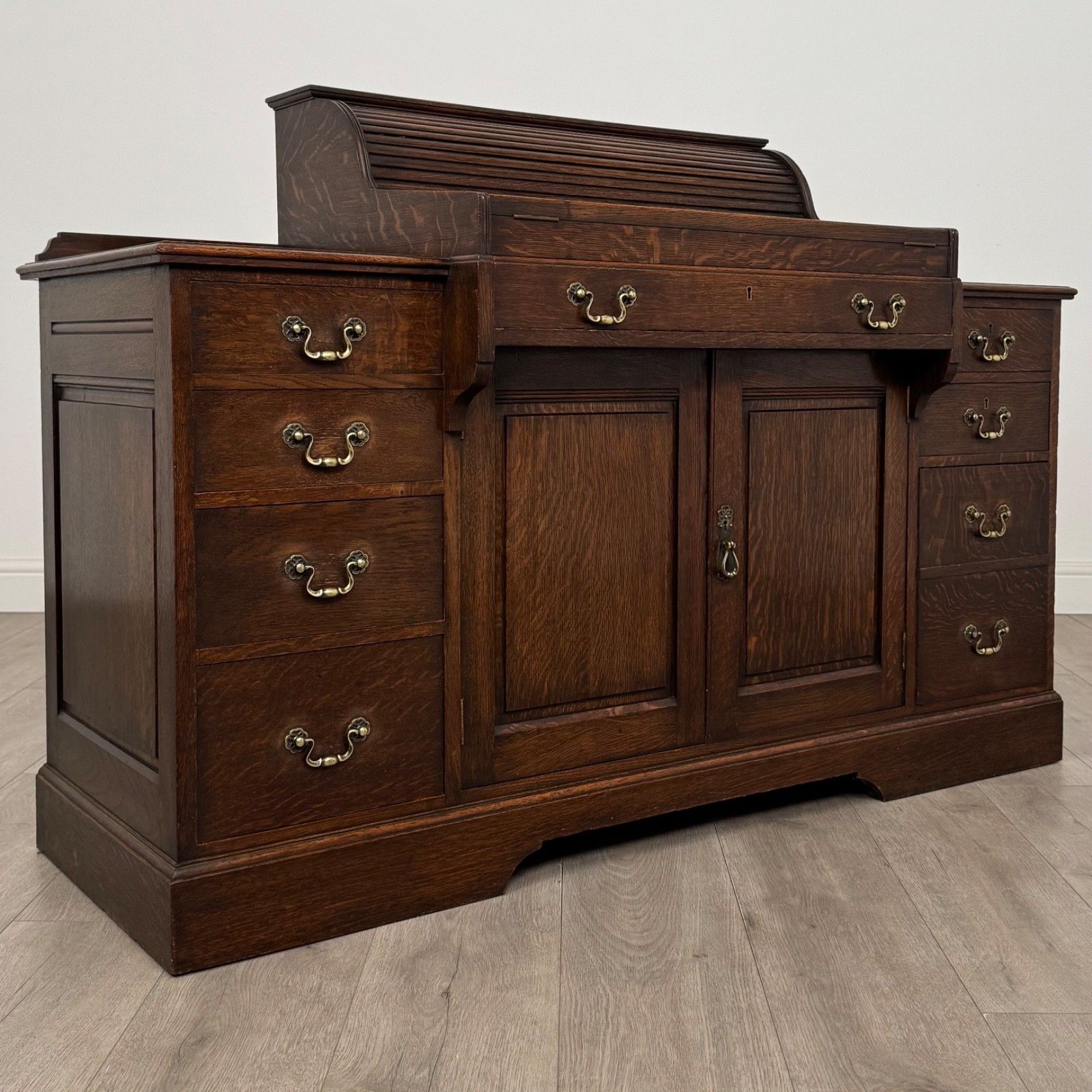 photo furniture Antique 19th Century Tambour Top Bankers Desk In Oak
