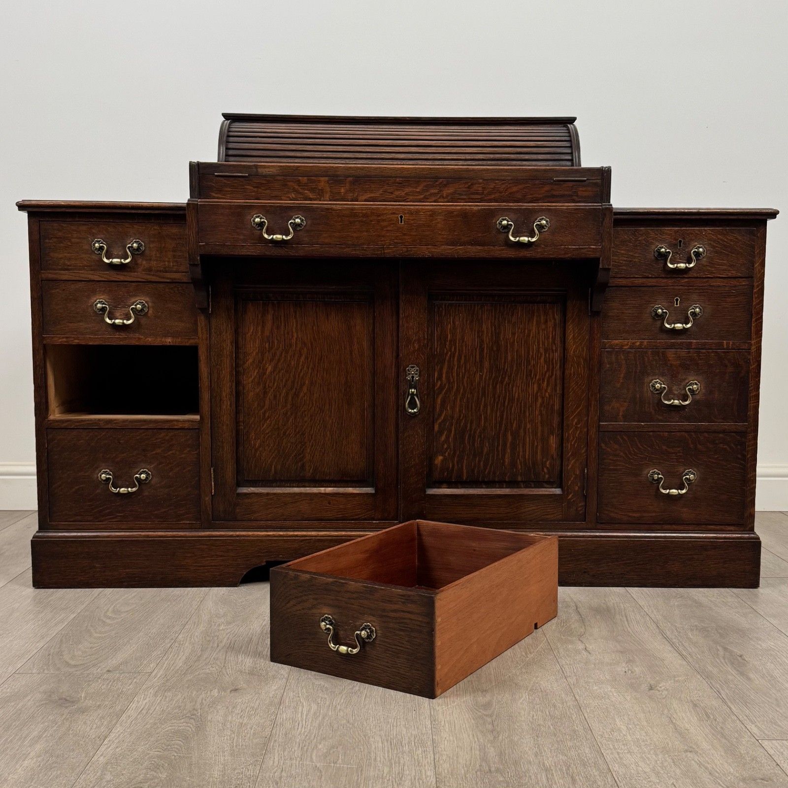 photo buy Antique 19th Century Tambour Top Bankers Desk In Oak