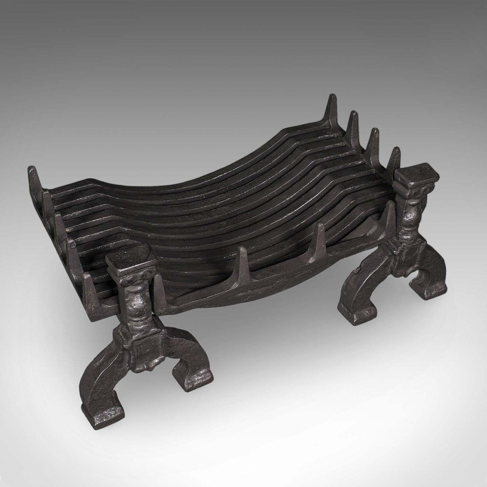 Antique Fireplace Hearth Set, English, Fire Basket, Andirons, Victorian, C.1870 photo vinterior