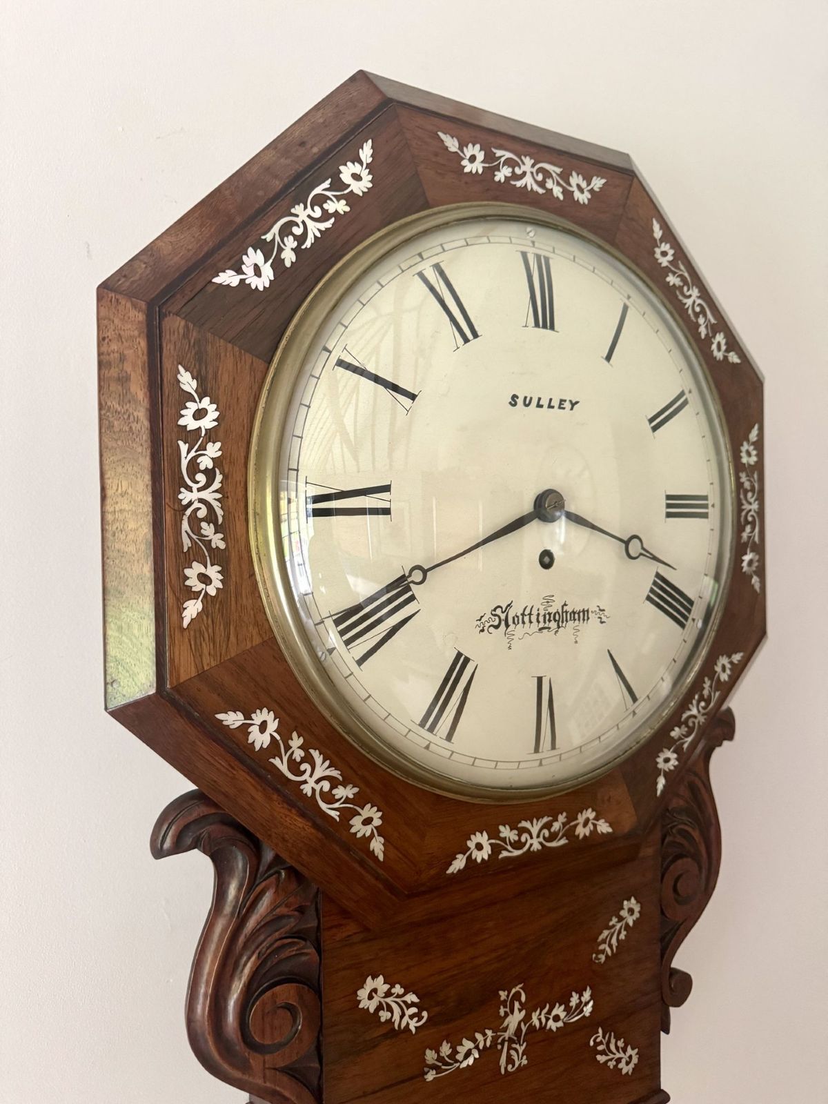 Antique 19th Century Quality Rosewood Inlaid Drop Dial Wall Clock photo 1315.0