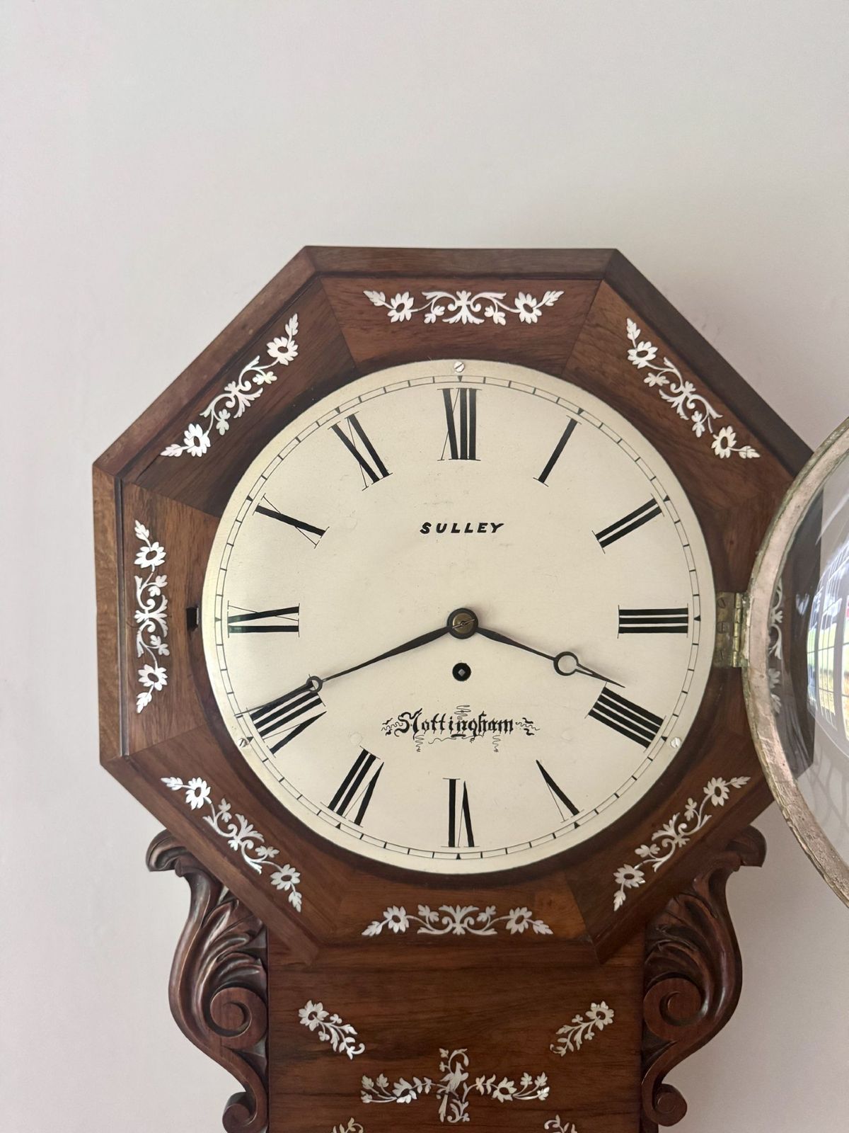 Antique 19th Century Quality Rosewood Inlaid Drop Dial Wall Clock photo buy