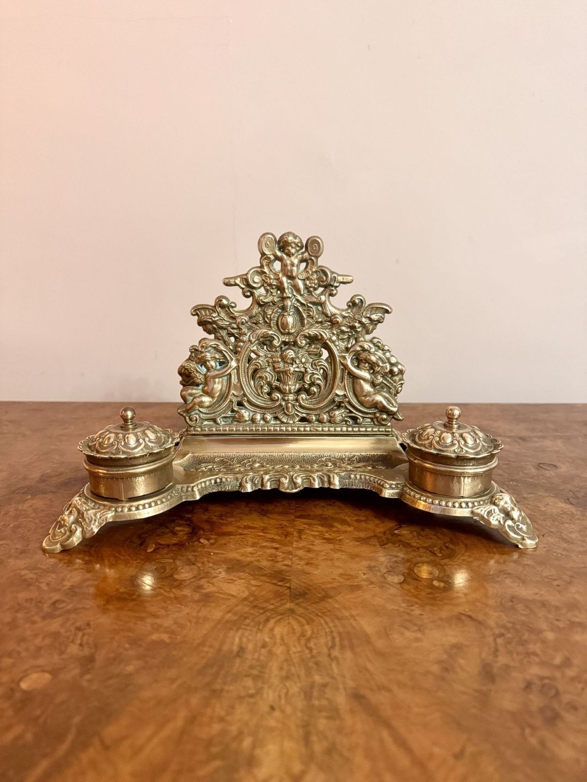 Quality Antique Ornate Brass Desk Set