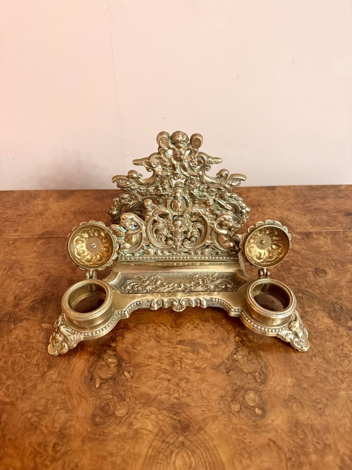 Quality Antique Ornate Brass Desk Set photo furniture
