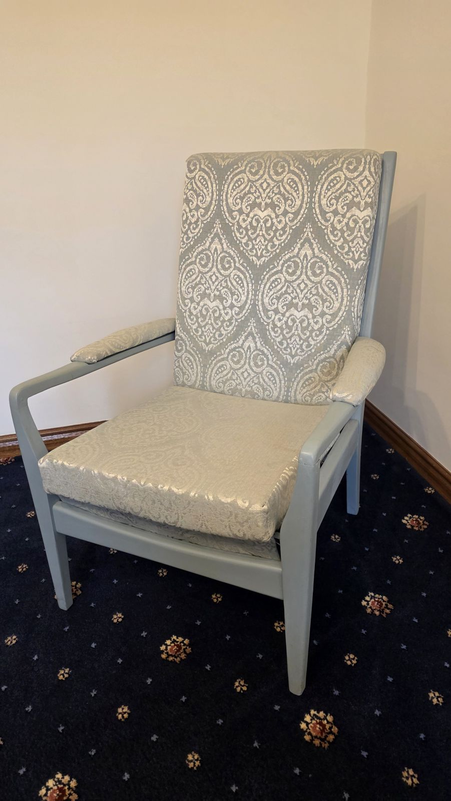 1960s Cintique High Back Chair In Prestigious Textiles ‘Emotion Marine’ photo vintage
