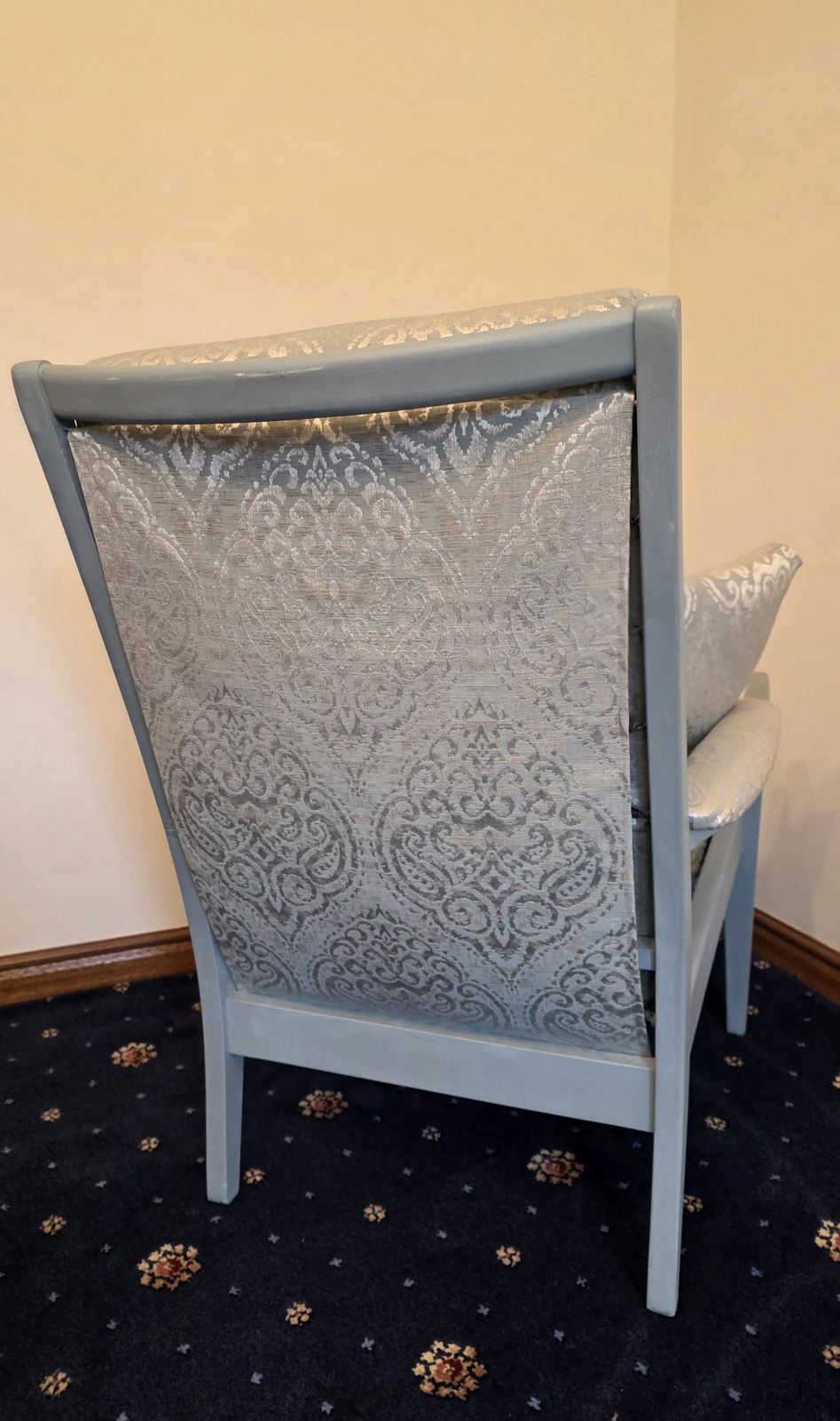 photo for sale 1960s Cintique High Back Chair In Prestigious Textiles ‘Emotion Marine’