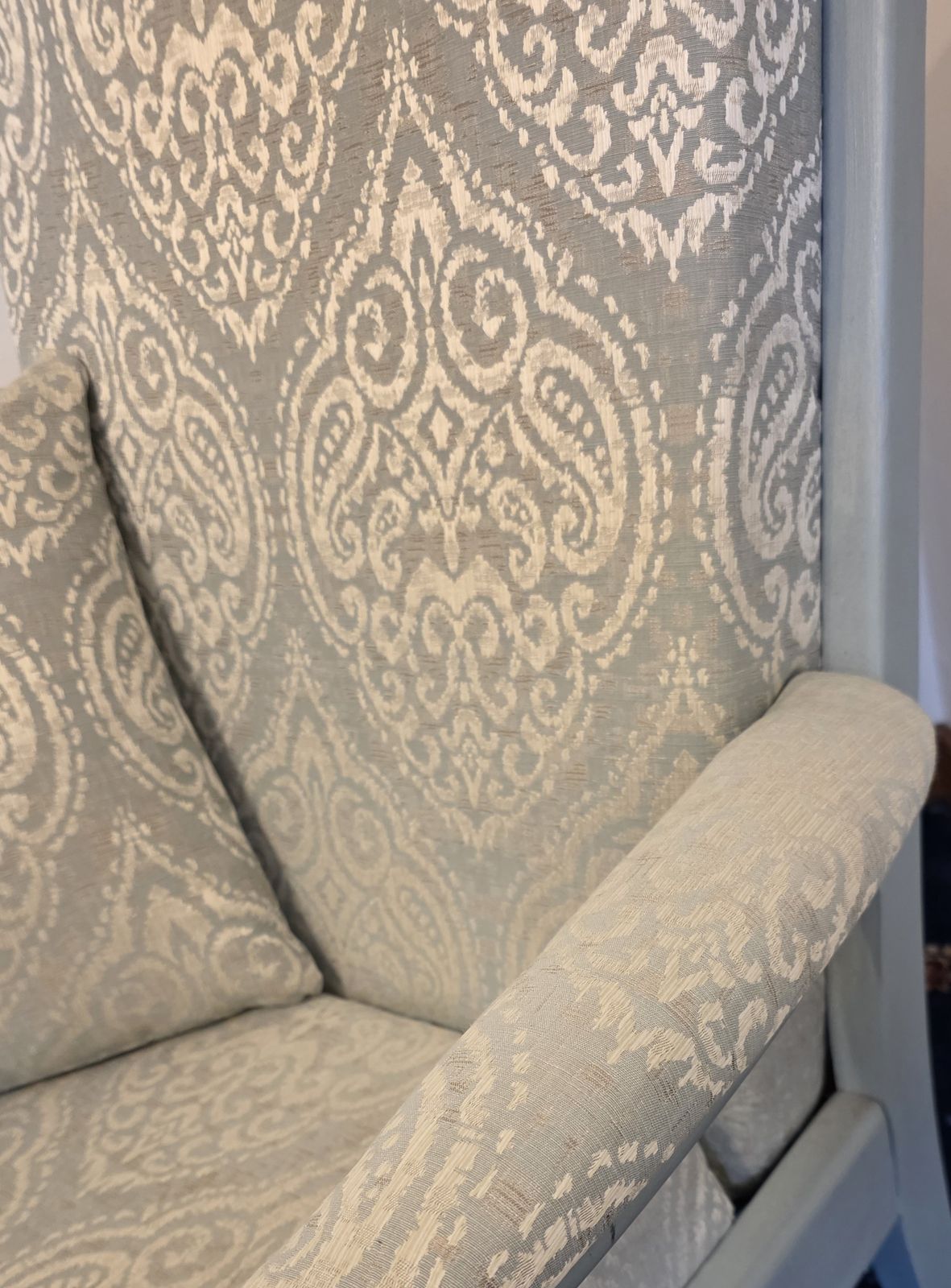 425.0 1960s Cintique High Back Chair In Prestigious Textiles ‘Emotion Marine’ photo