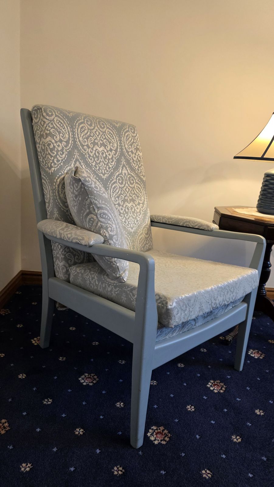 photo vinterior 1960s Cintique High Back Chair In Prestigious Textiles ‘Emotion Marine’