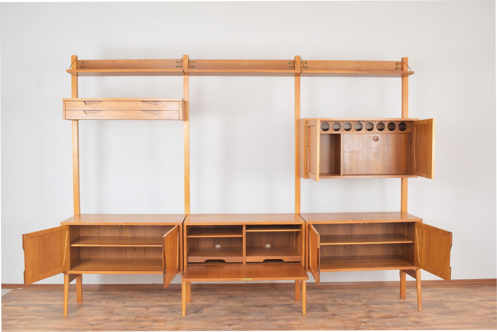 Mid Century Teak Wall Unit By Kjell Riise For Rival Brodrene Jatogs, 1960s, Set Of 3 photo furniture