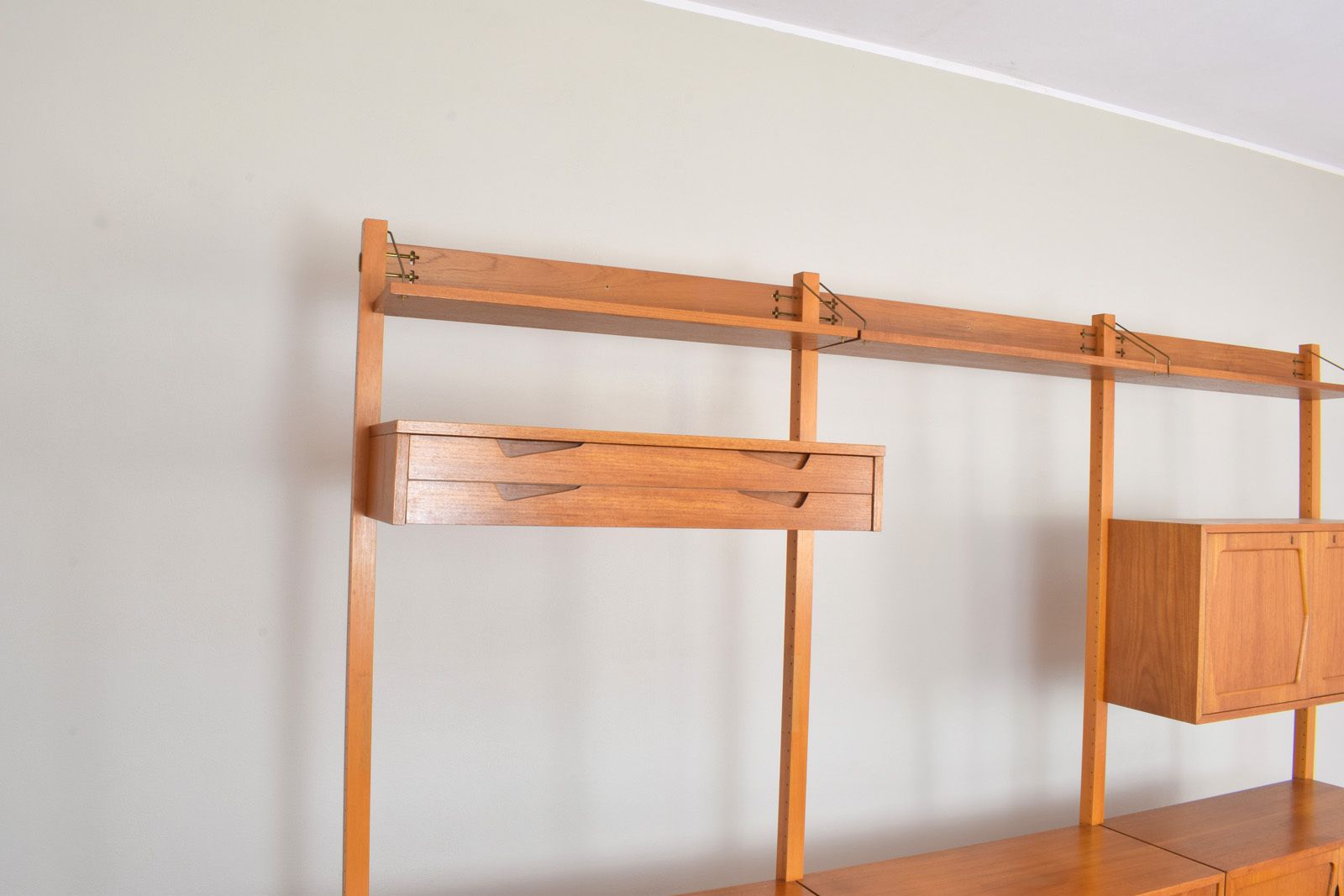 Mid Century Teak Wall Unit By Kjell Riise For Rival Brodrene Jatogs, 1960s, Set Of 3 photo vintage