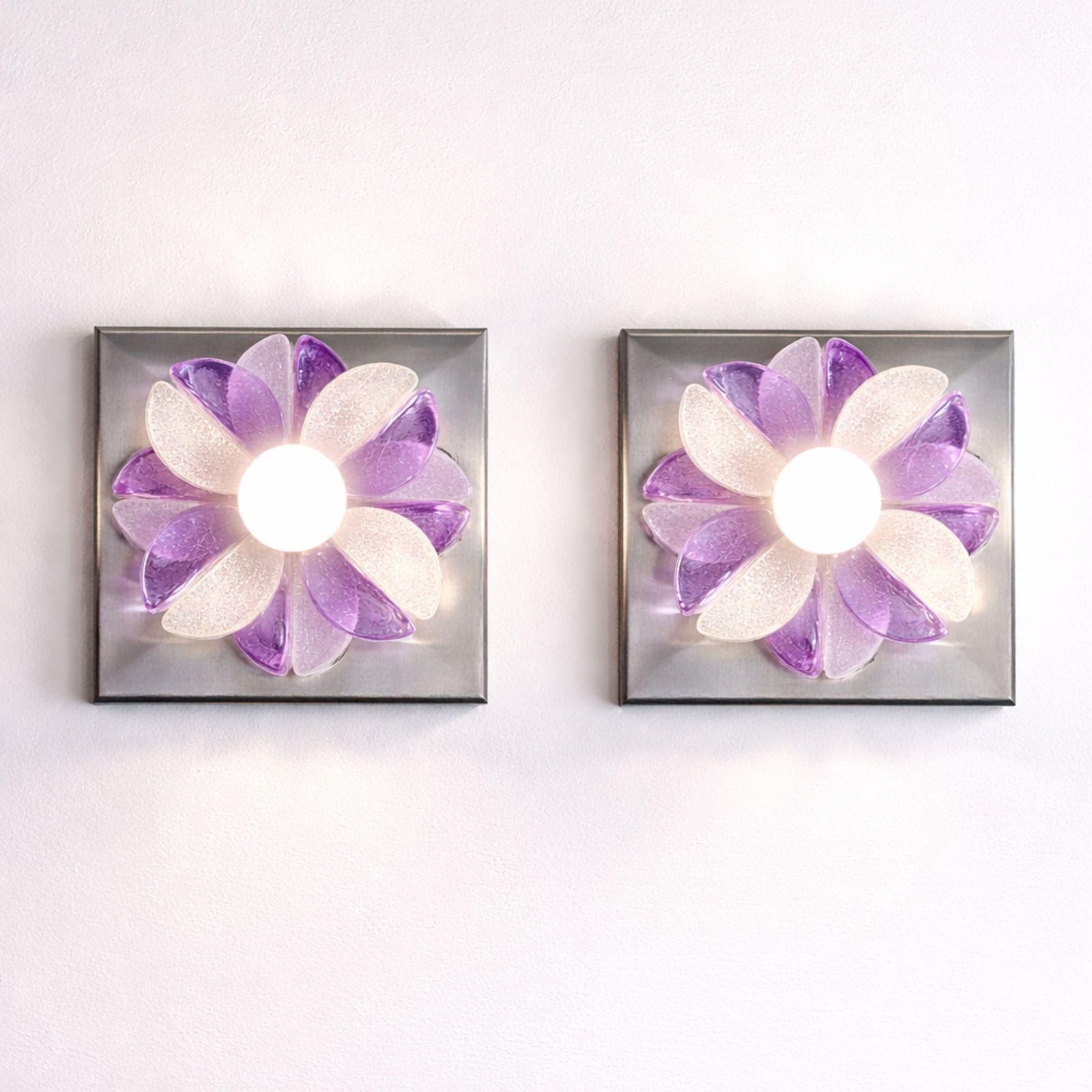 Pair Of Mid Century Modern Murano Glass Wall Sconces By Poliarte, Italy, 1970s photo for sale