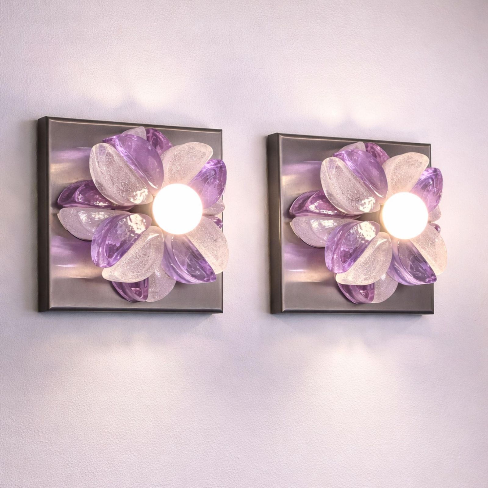 Pair Of Mid Century Modern Murano Glass Wall Sconces By Poliarte, Italy, 1970s photo 1067.0