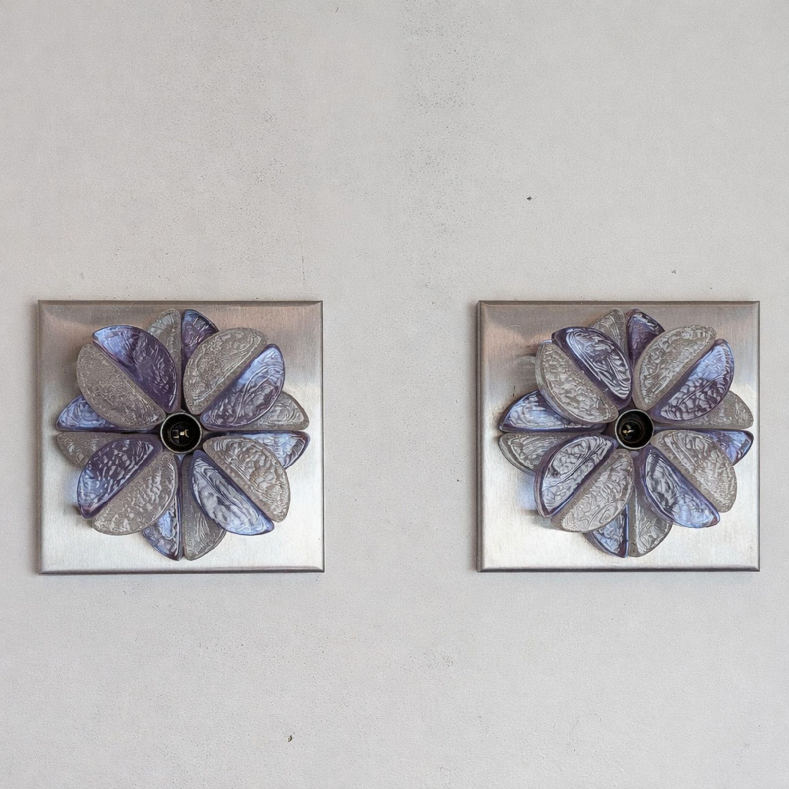 Pair Of Mid Century Modern Murano Glass Wall Sconces By Poliarte, Italy, 1970s photo vintage