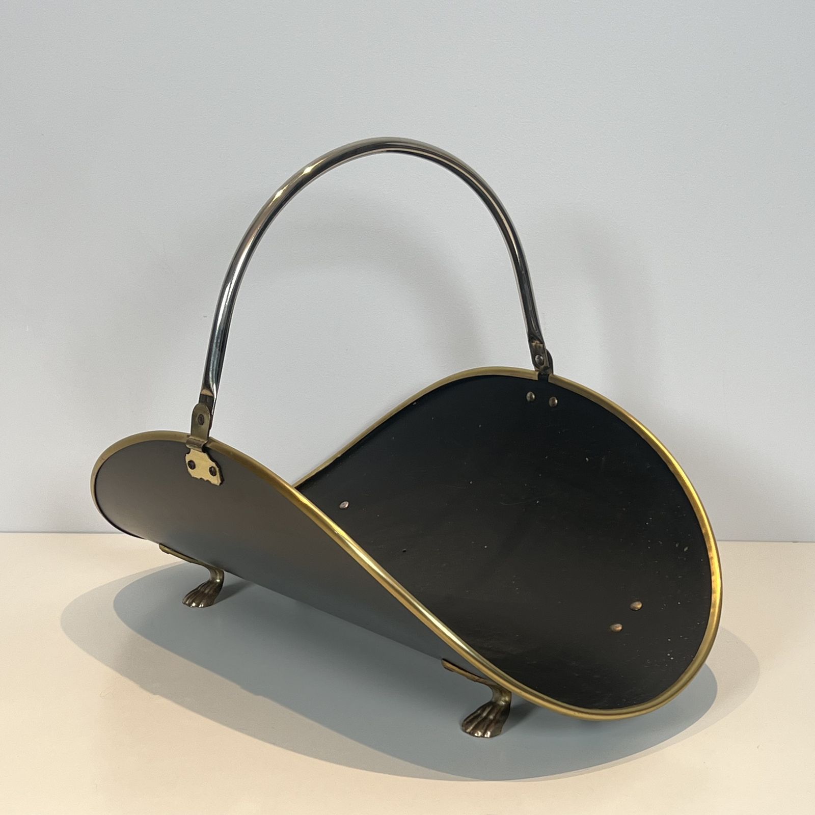 Neoclassical Style Log Holder In Brass And Black Lacquered Brass