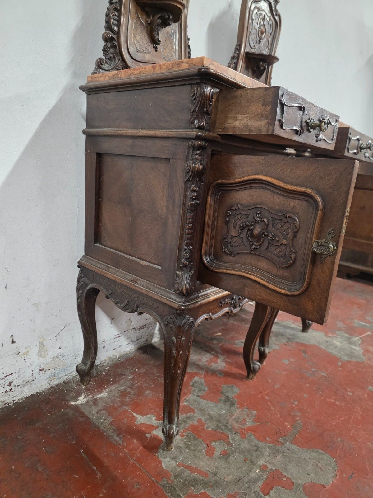 2000.0 A Pair Of Antique French Marble Top Bedsides Cabinets photo
