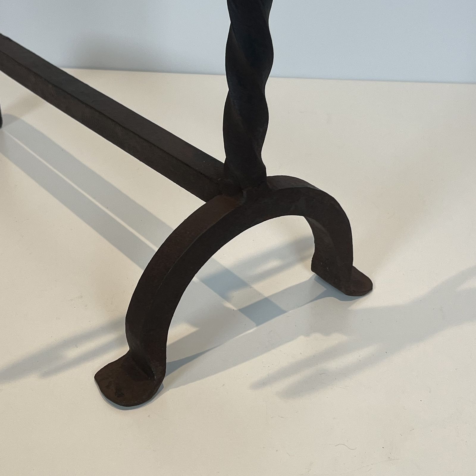 photo furniture Pair Of Wrought Iron Andirons With Fleur De Lis Design