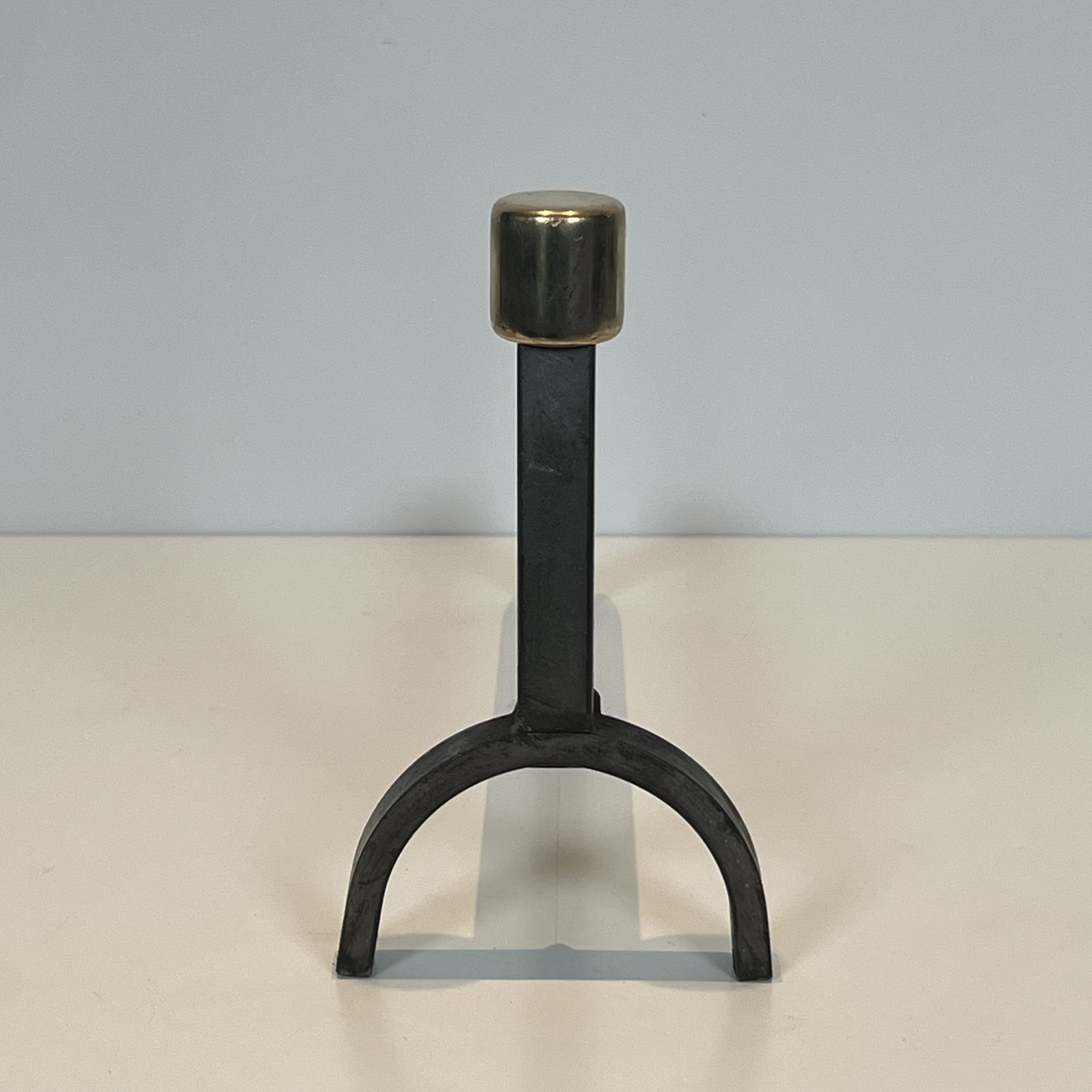 photo vintage Pair Of Modernist Wrought Iron And Brass Andirons