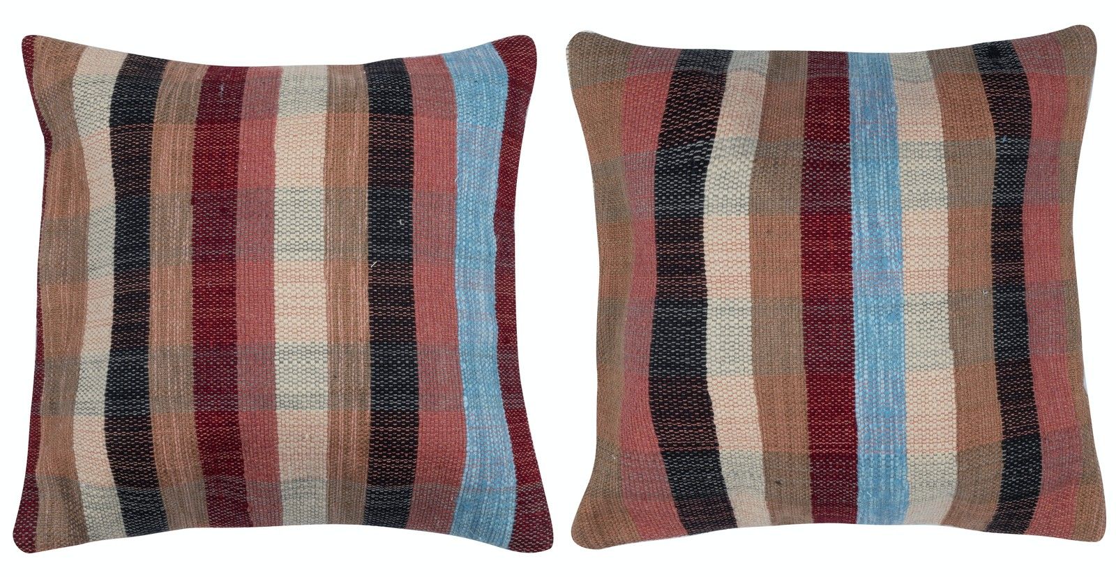 20"X20" Set Of 2 Handmade Striped Kilim Cushion Covers. Vintage Throw Pillows