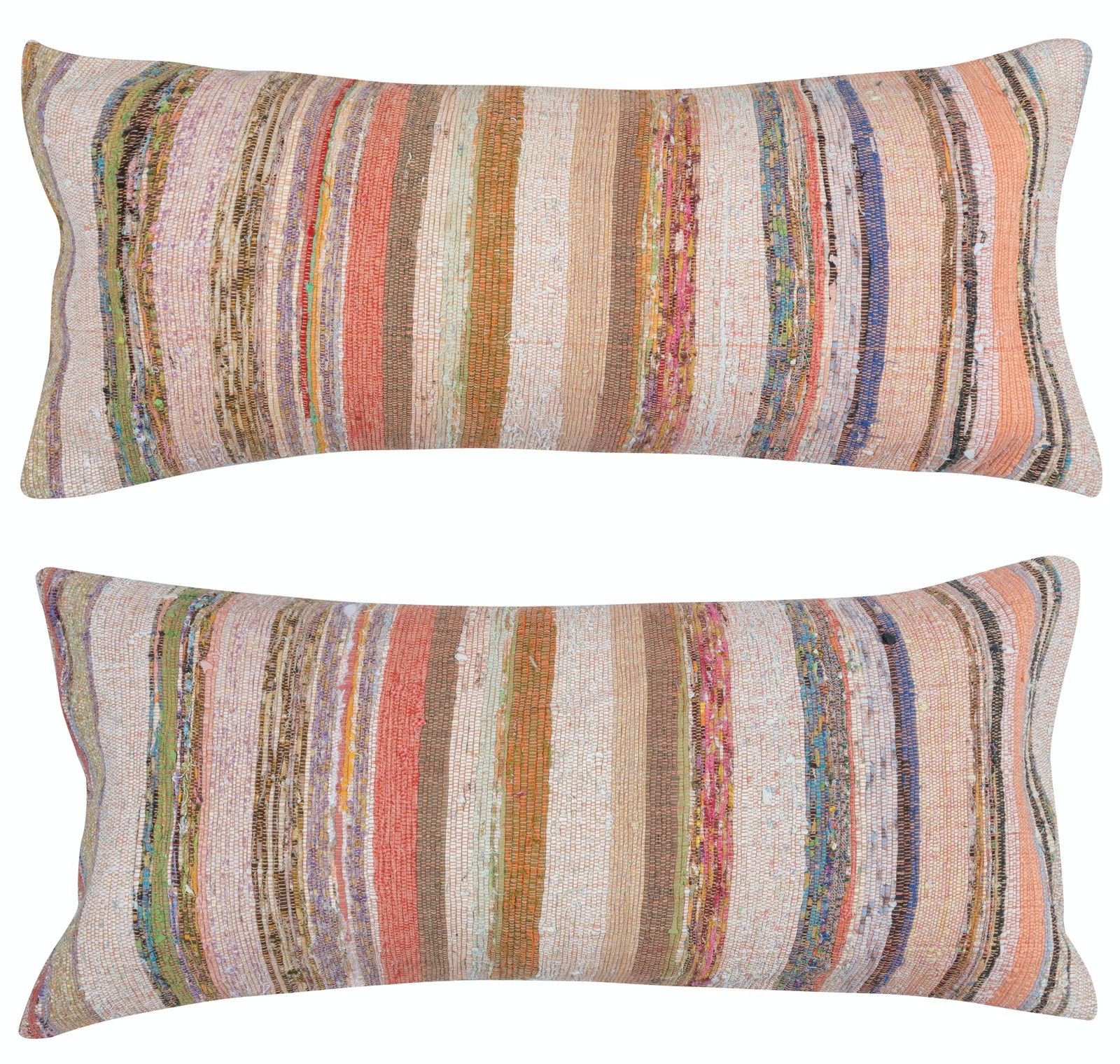 16"X35" Set Of 2 Handmade Kilim Cushion Covers. A Pair Of Lumbar Pillow Covers